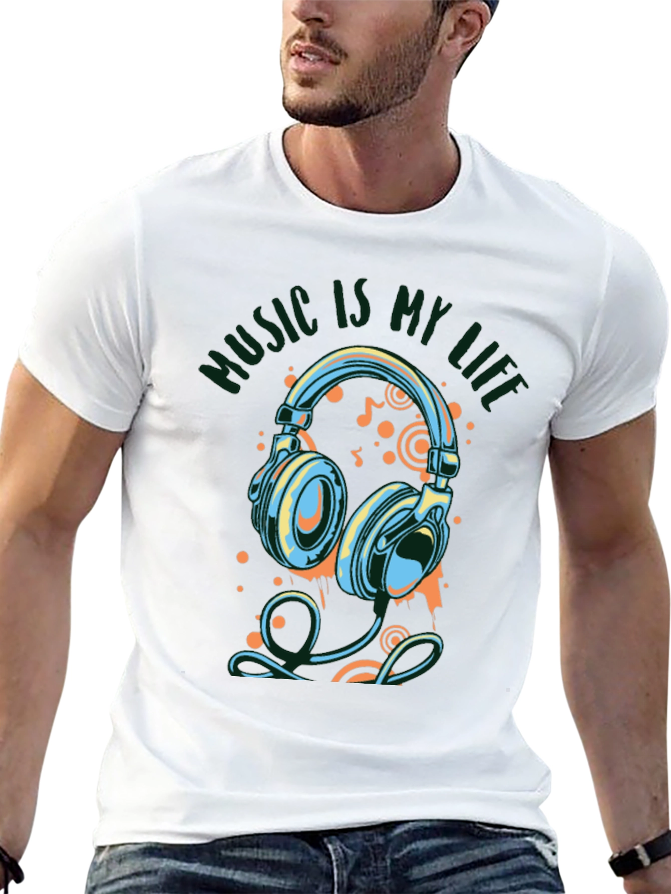 Music Is My Life Graphic Print Black T-Shirt