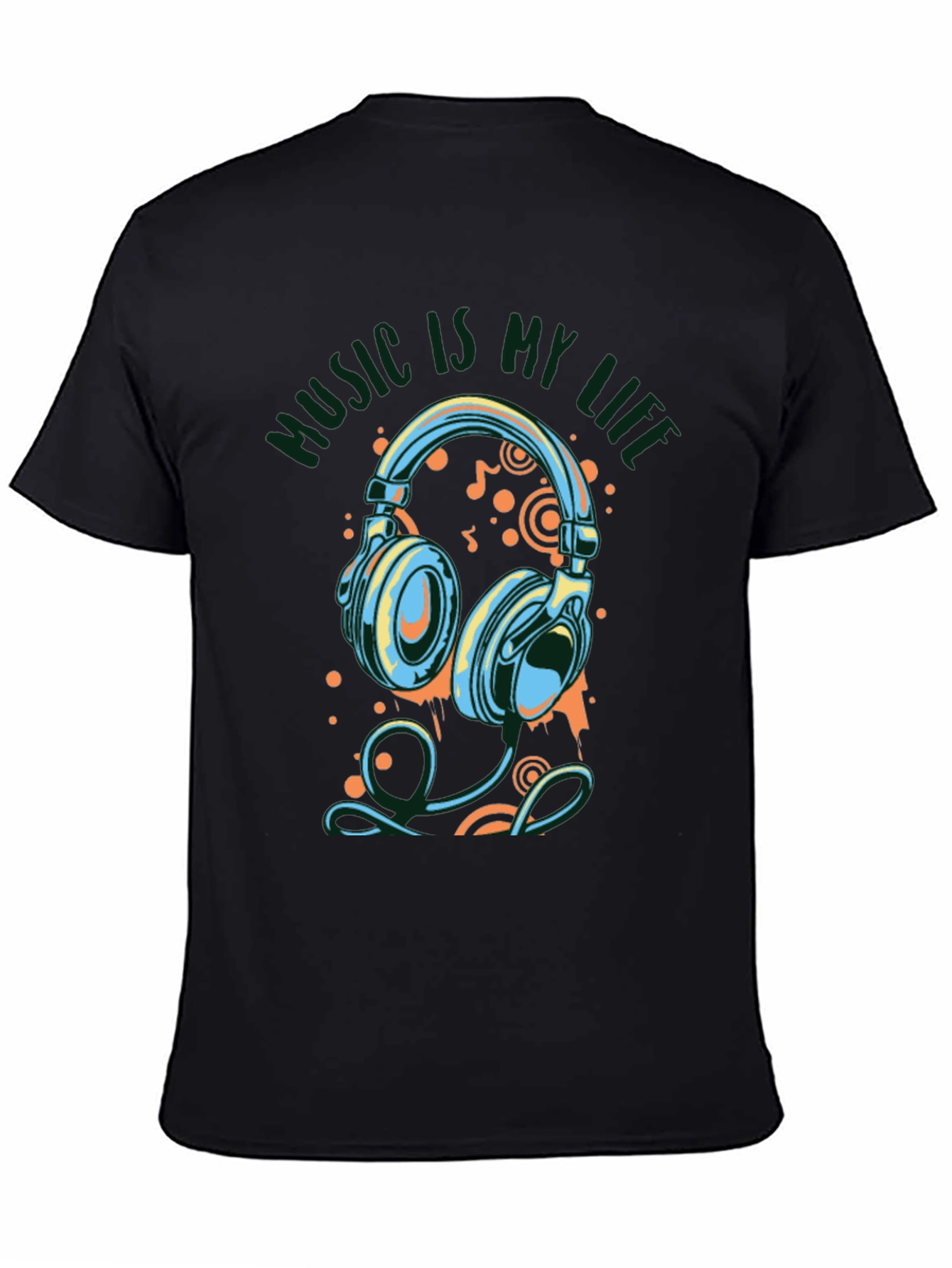 Music Is My Life Graphic Print Black T-Shirt