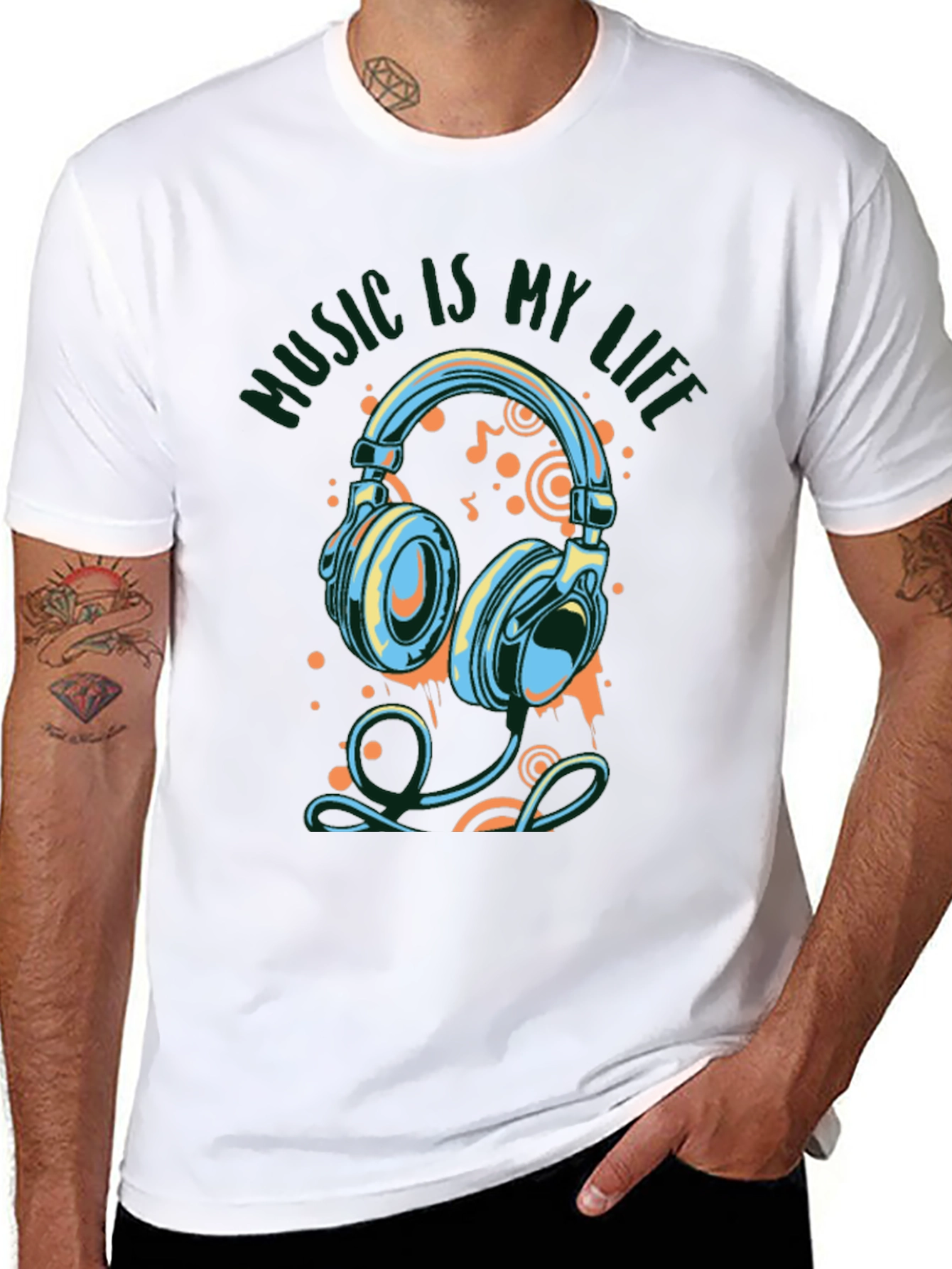 Music Is My Life Graphic Print Black T-Shirt