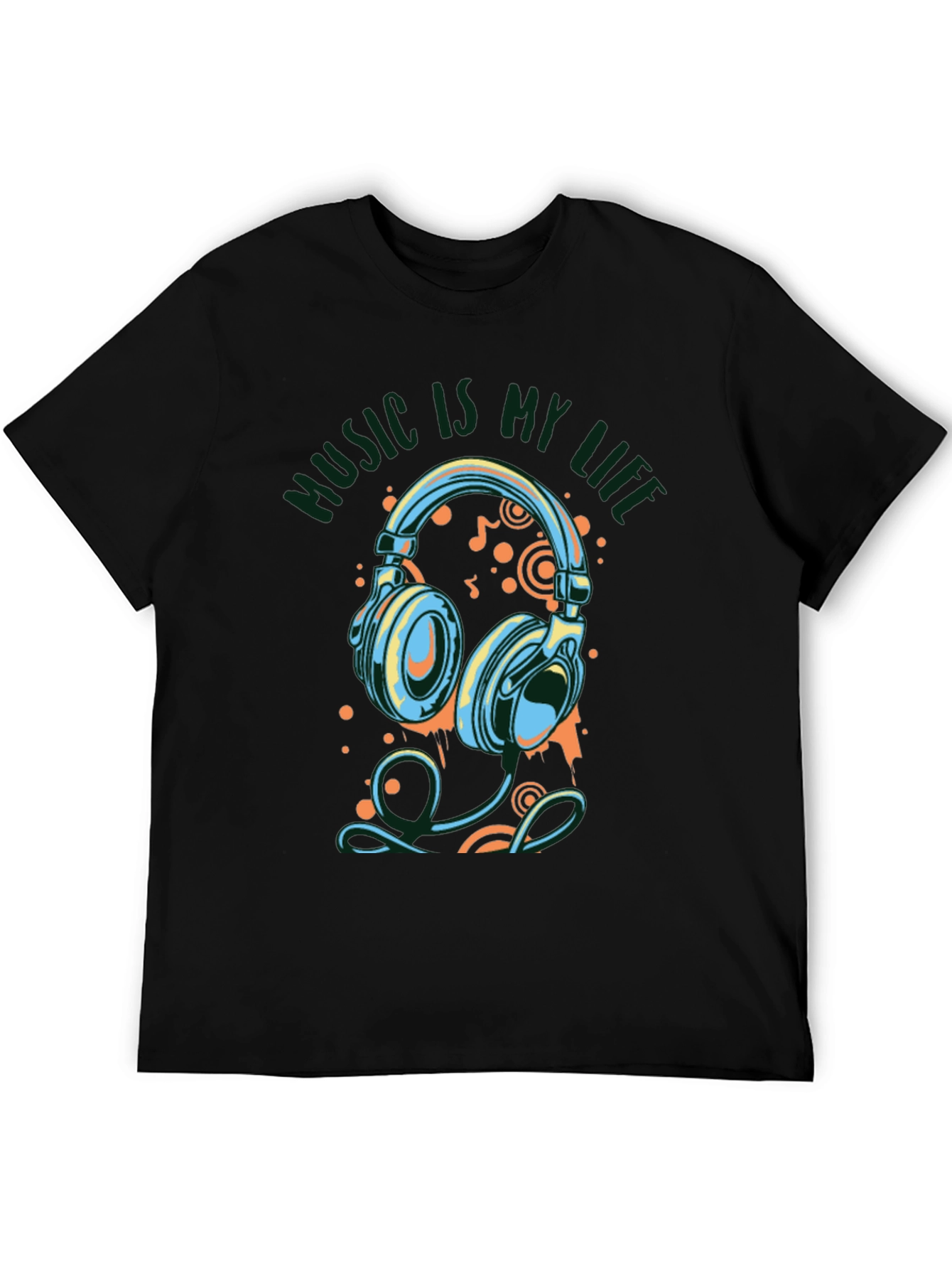 Music Is My Life Graphic Print Black T-Shirt