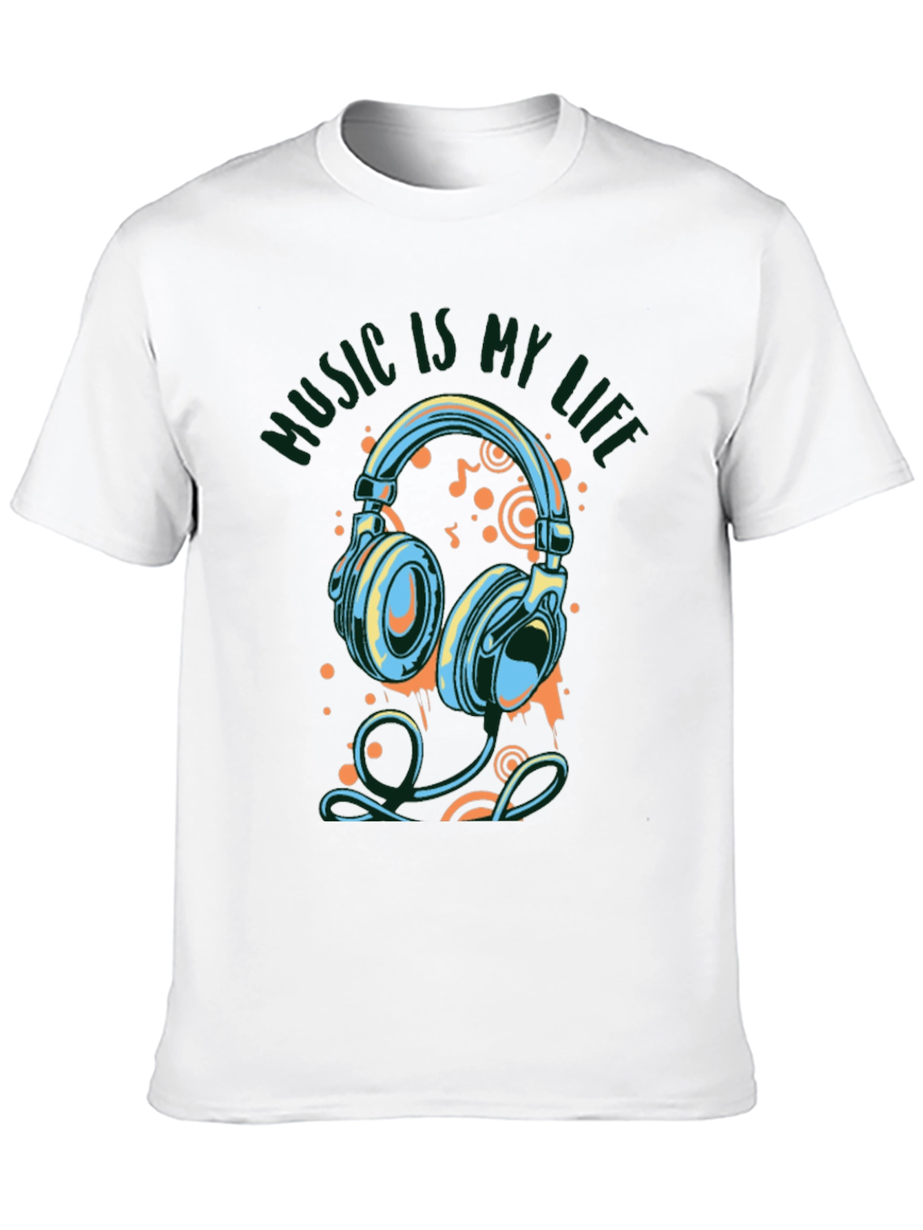 Music Is My Life Graphic Print Black T-Shirt