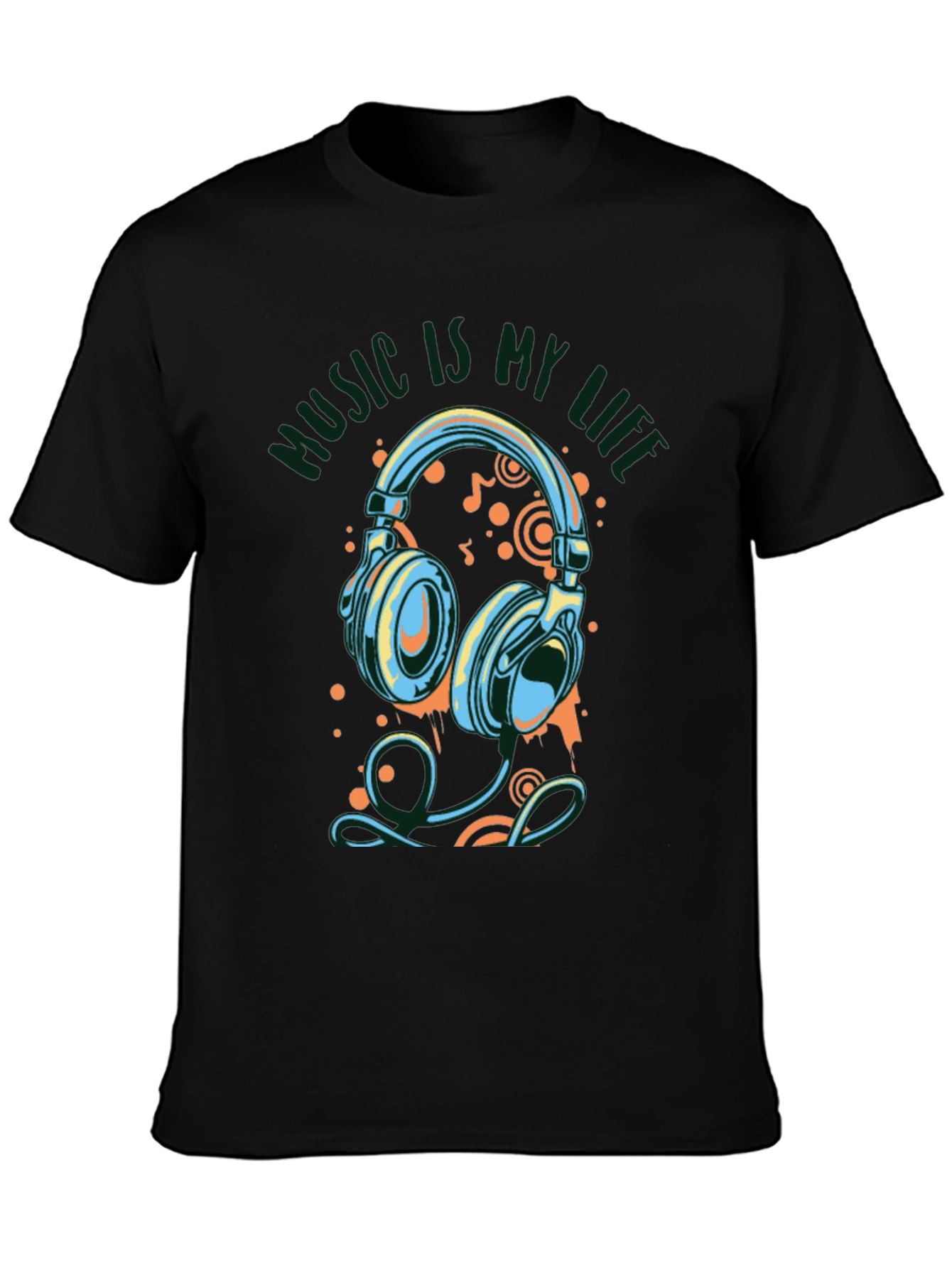 Music Is My Life Graphic Print Black T-Shirt