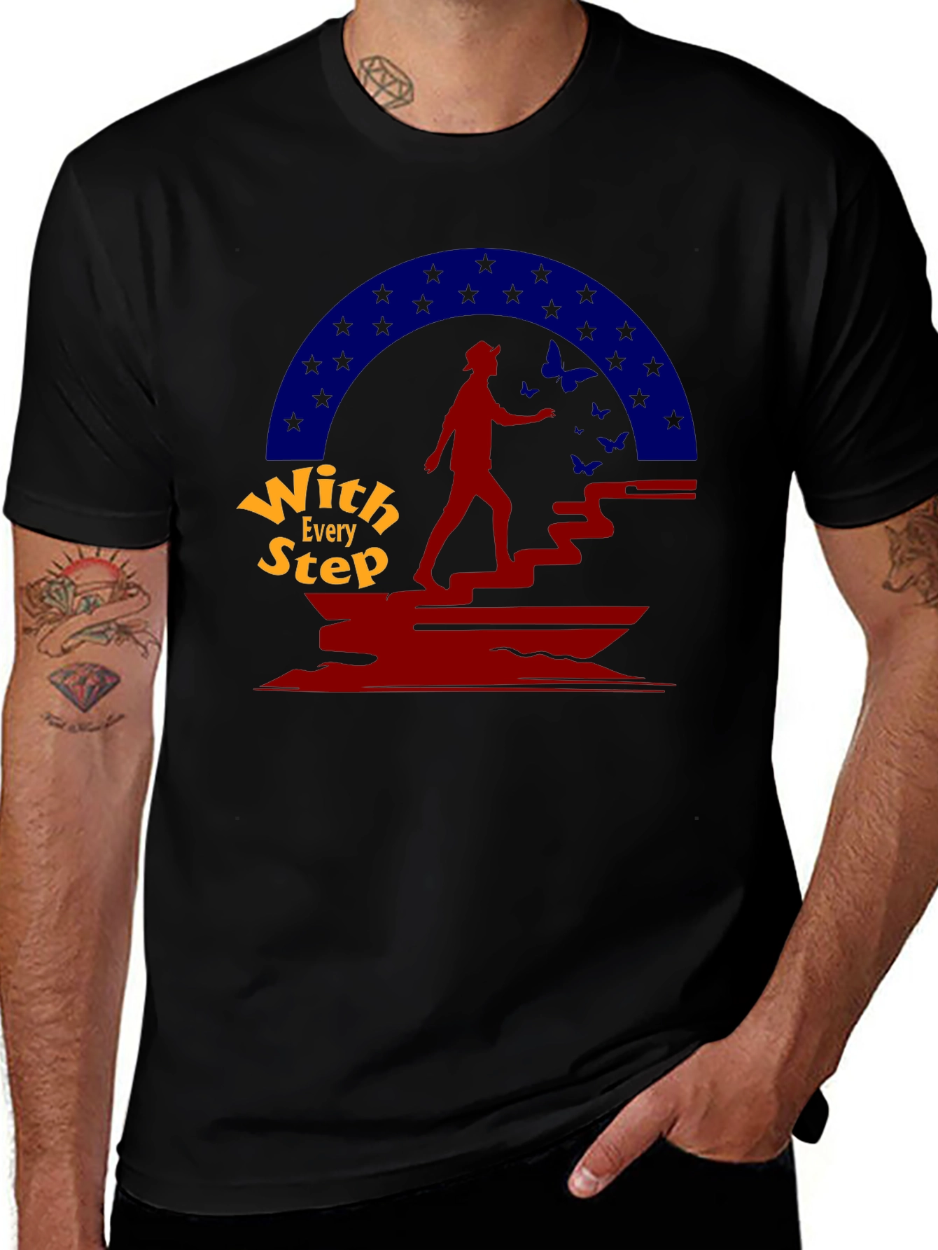 With Every Step Black Graphic T-Shirt