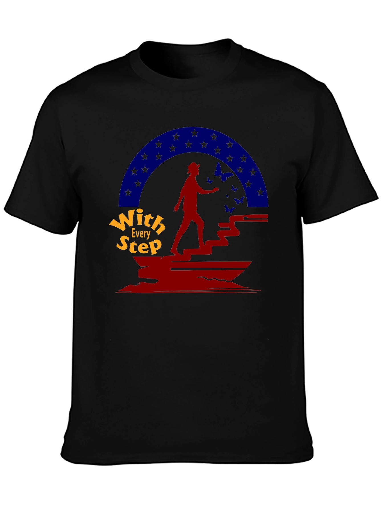 With Every Step Black Graphic T-Shirt