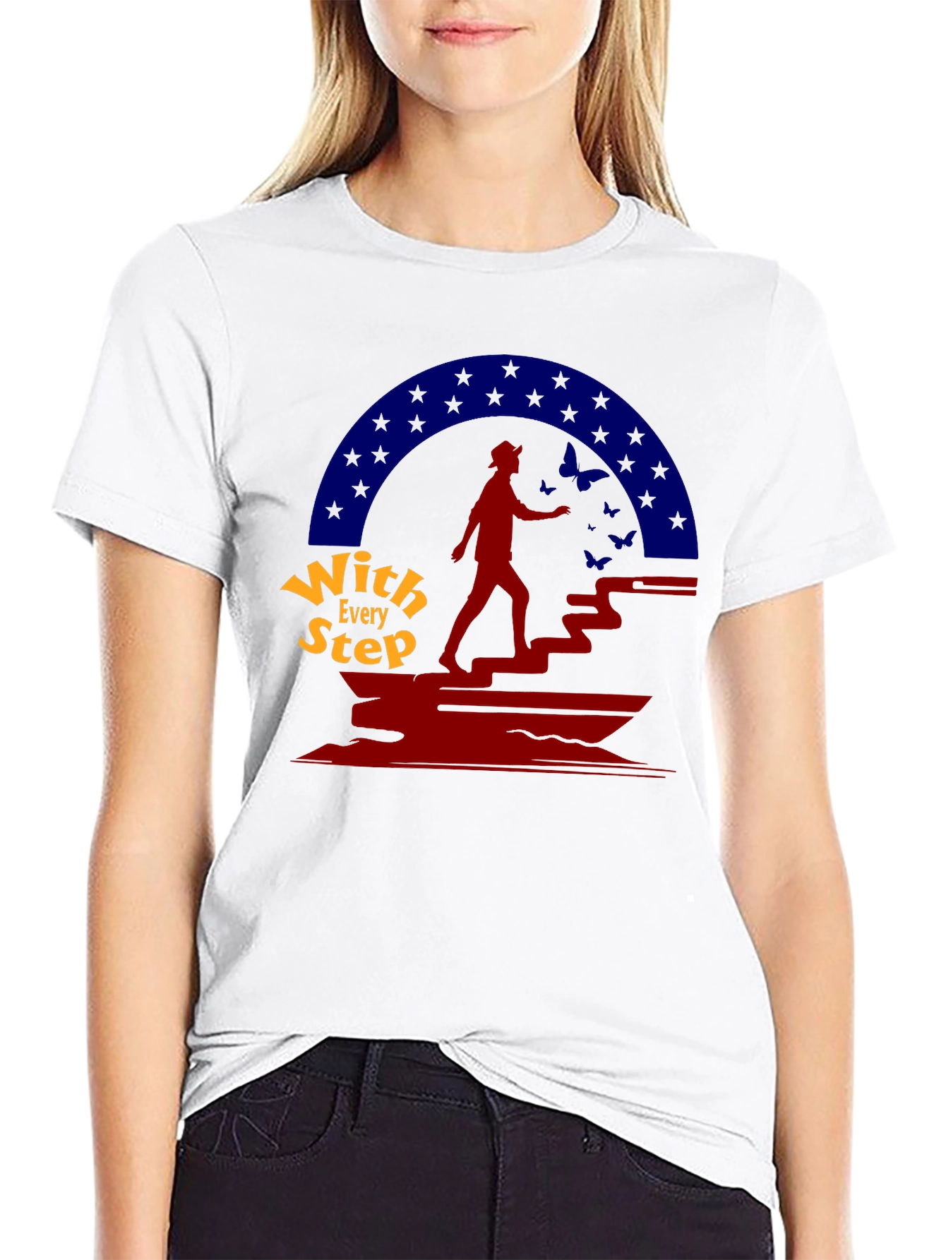 With Every Step Black Graphic T-Shirt