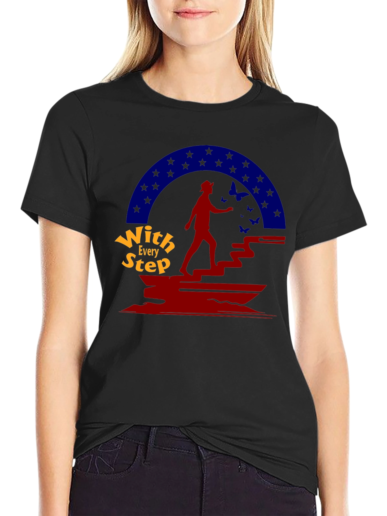 With Every Step Black Graphic T-Shirt