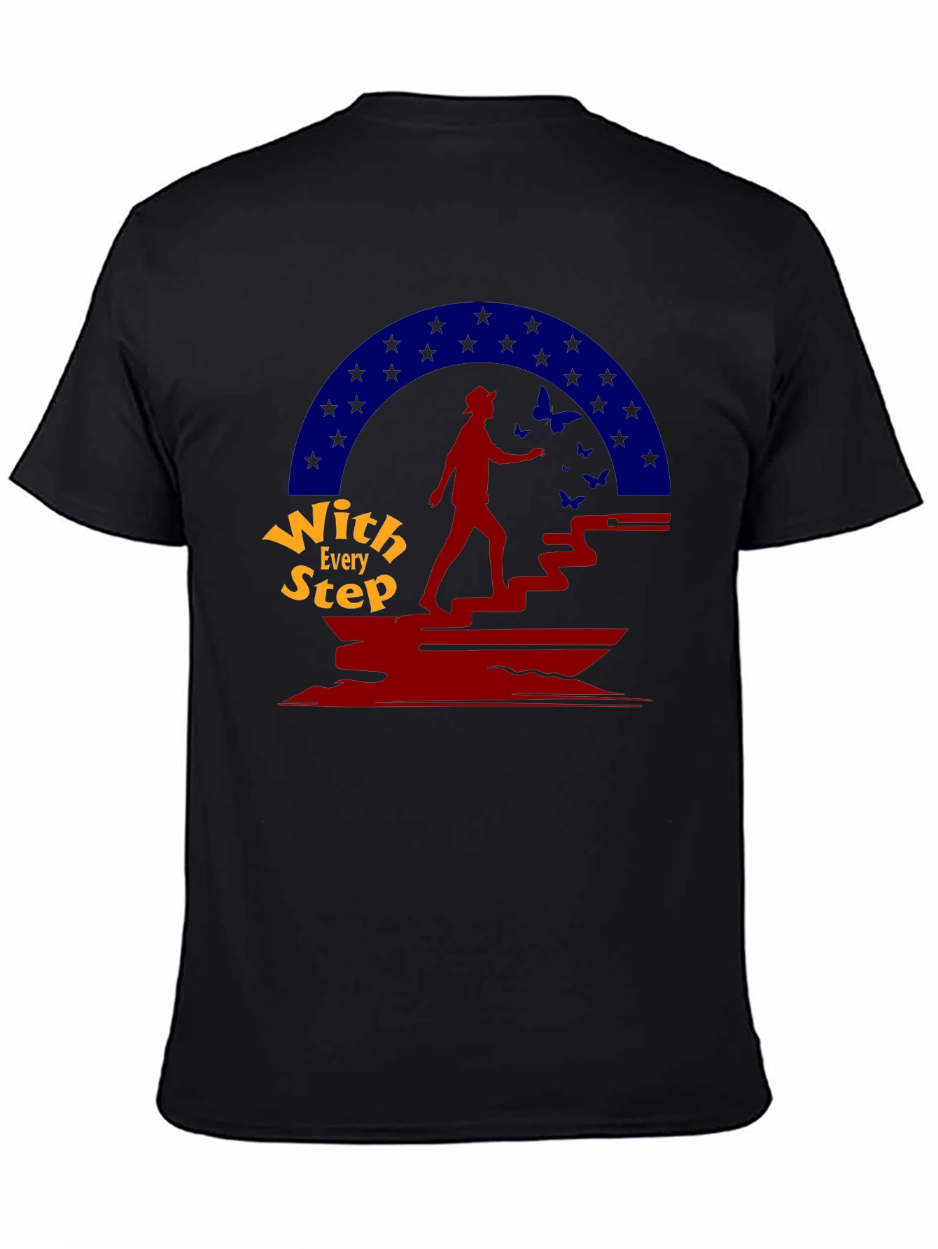 With Every Step Black Graphic T-Shirt