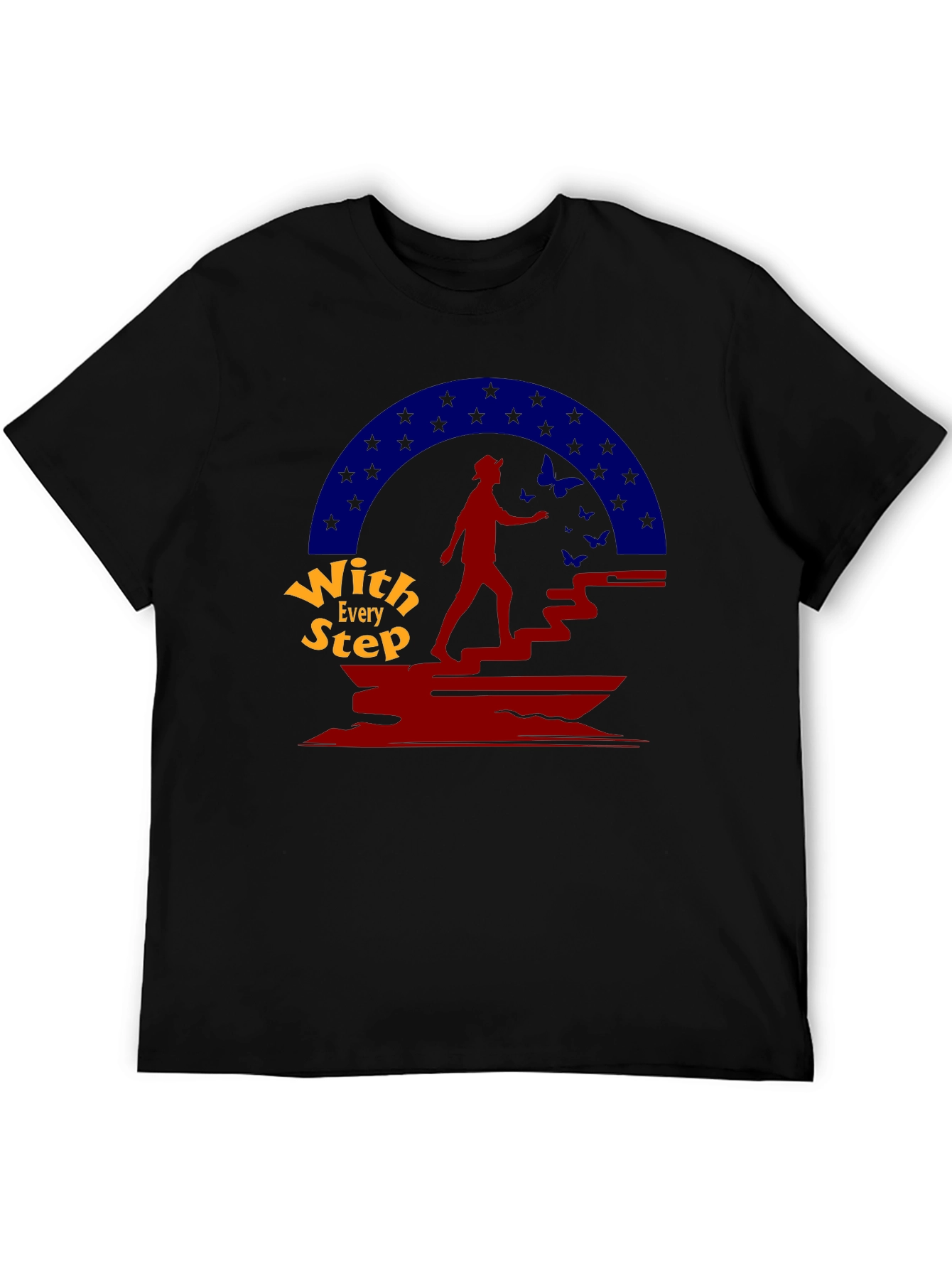 With Every Step Black Graphic T-Shirt