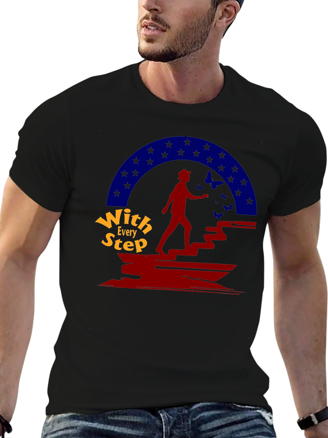 With Every Step Black Graphic T-Shirt