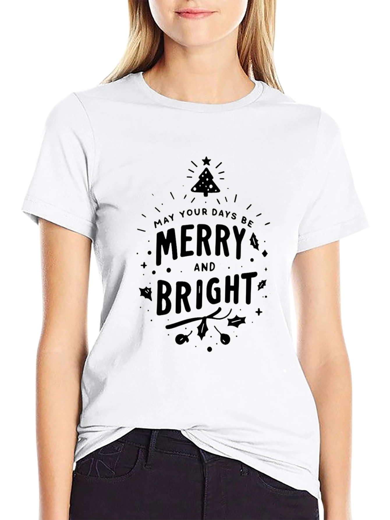 Merry and Bright Holiday Graphic Tee - Black