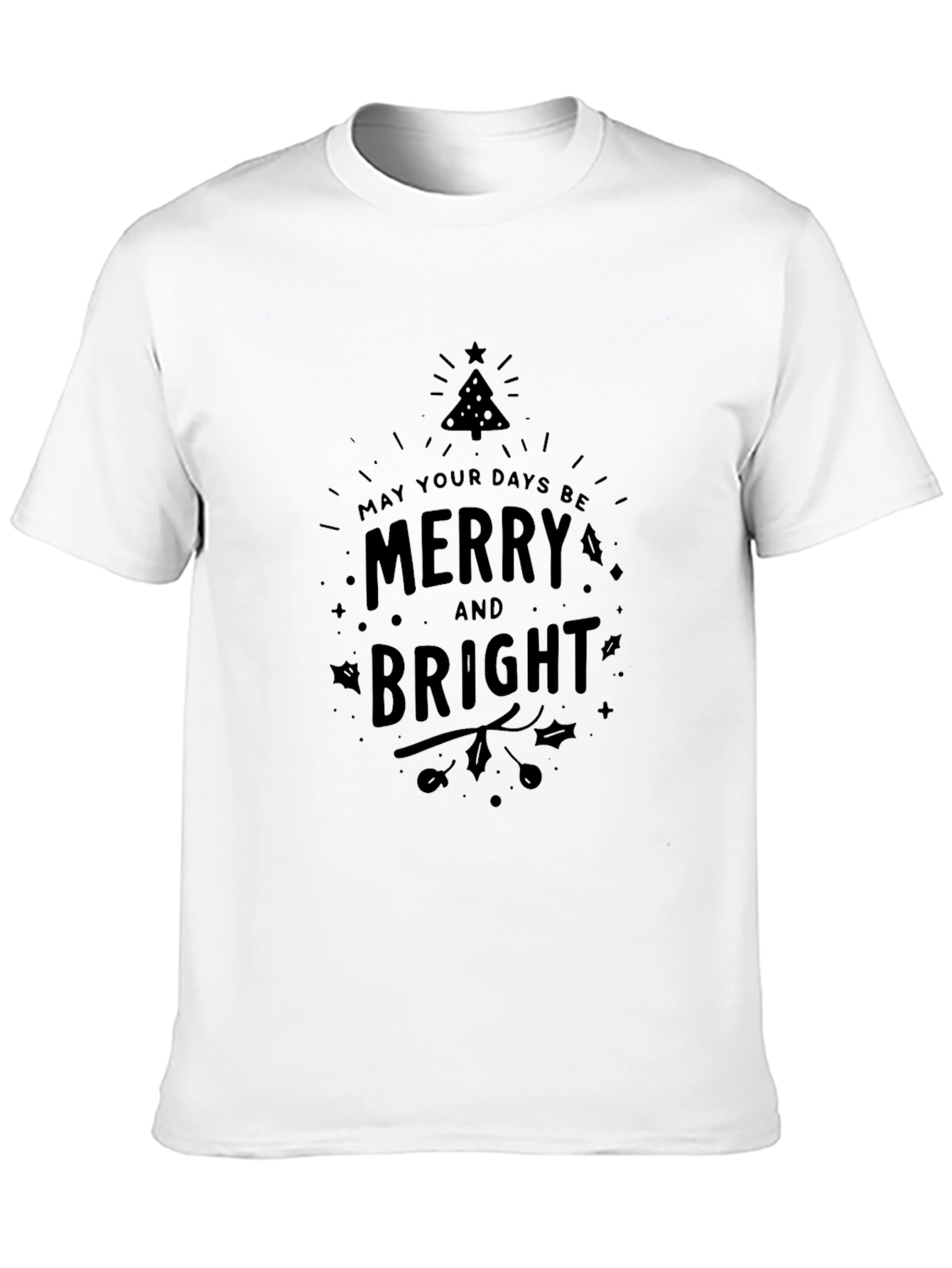Merry and Bright Holiday Graphic Tee - Black