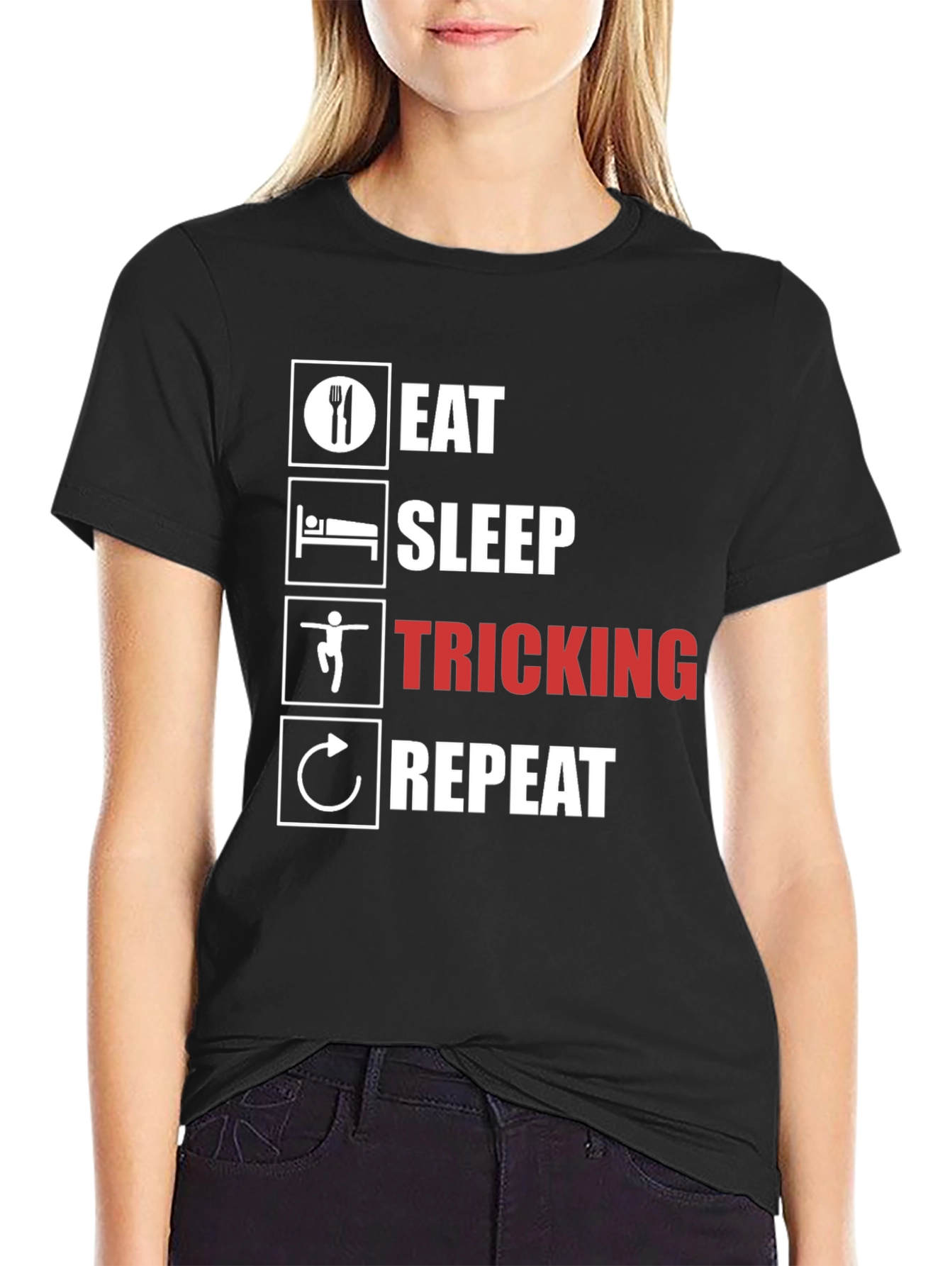 Eat Sleep Tricking Repeat Black T-Shirt
