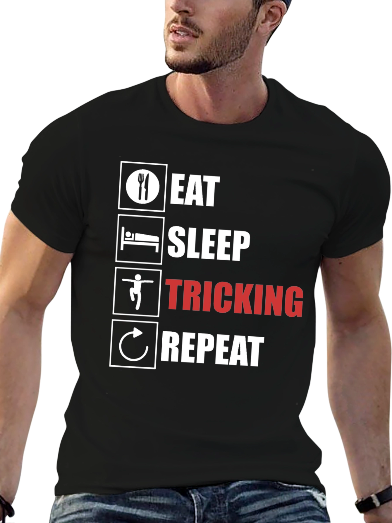 Eat Sleep Tricking Repeat Black T-Shirt