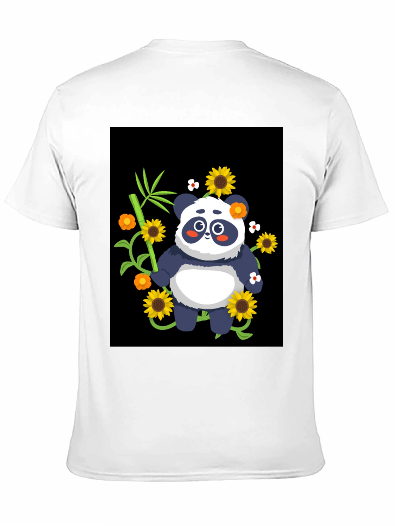 Panda & Sunflower Graphic Black T-Shirt