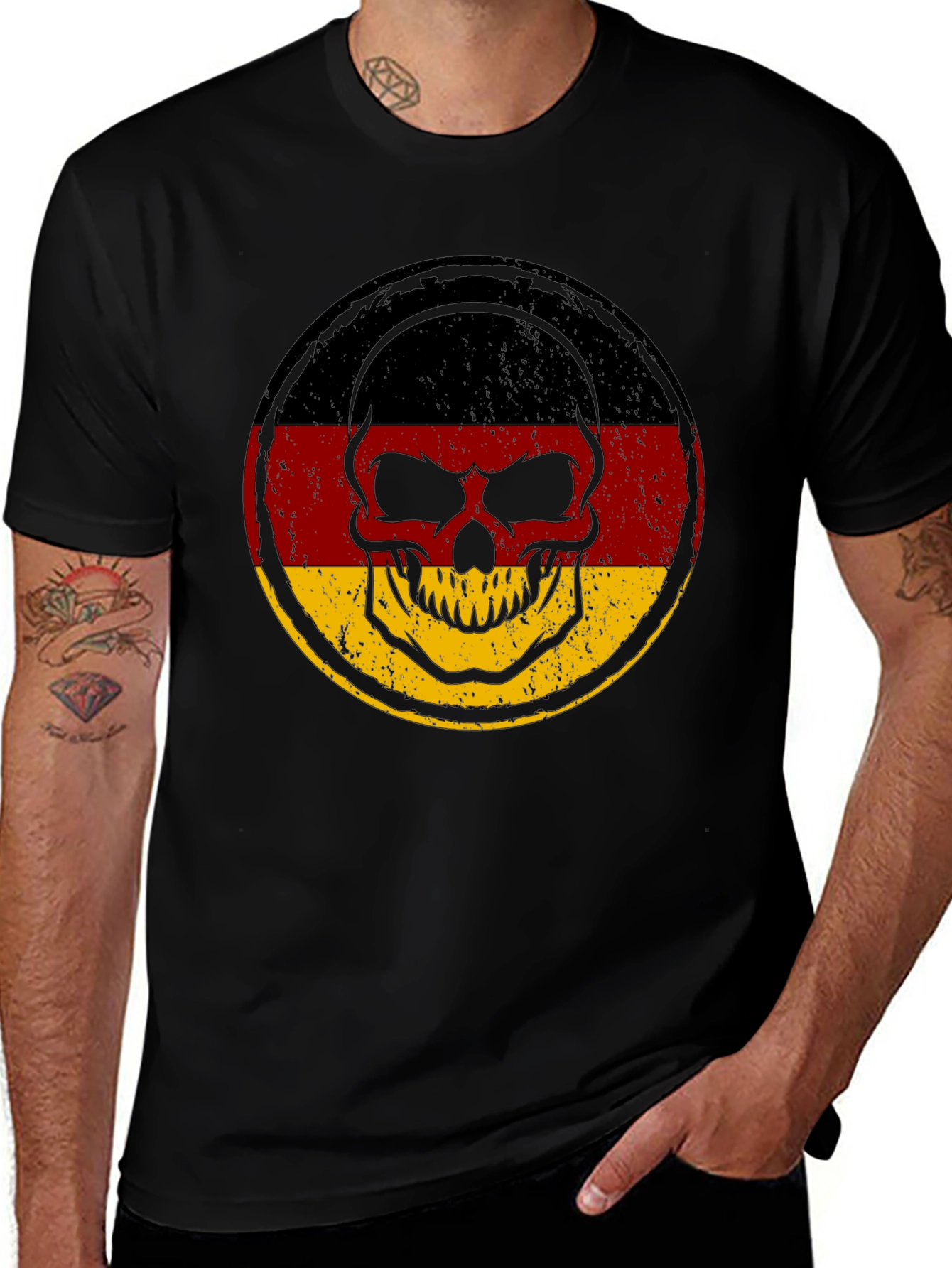 German Flag Skull Graphic T-Shirt