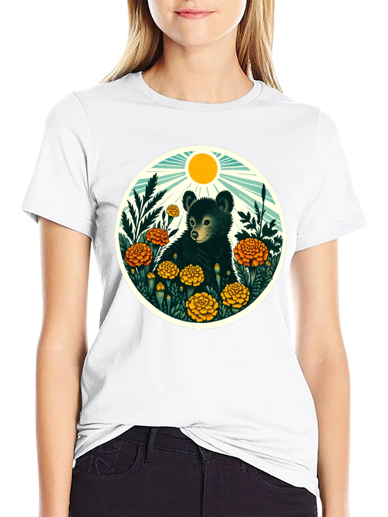 Bear in Flowers Graphic T-Shirt