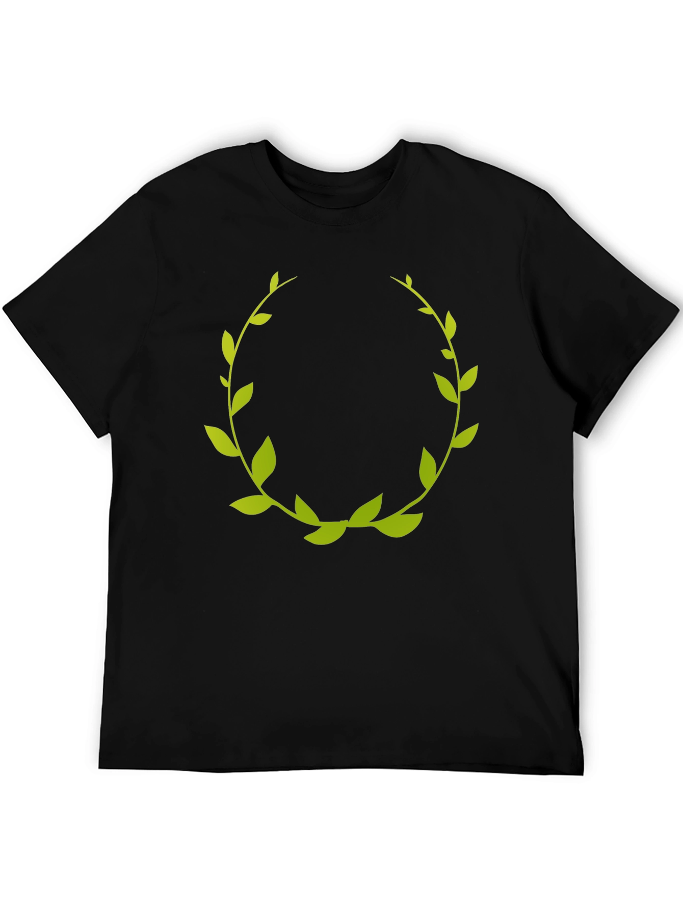 Green Laurel Wreath Graphic Tee - Black Cotton T-Shirt