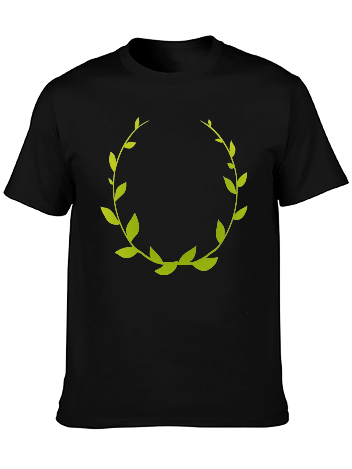 Green Laurel Wreath Graphic Tee - Black Cotton T-Shirt