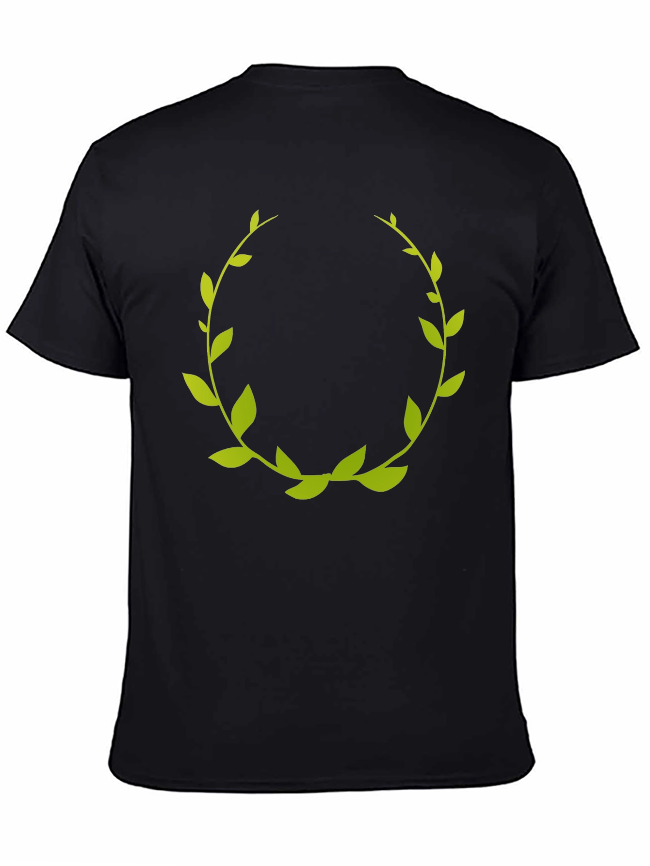 Green Laurel Wreath Graphic Tee - Black Cotton T-Shirt