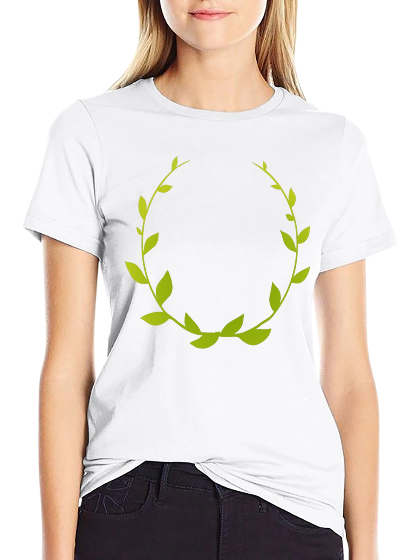 Green Laurel Wreath Graphic Tee - Black Cotton T-Shirt