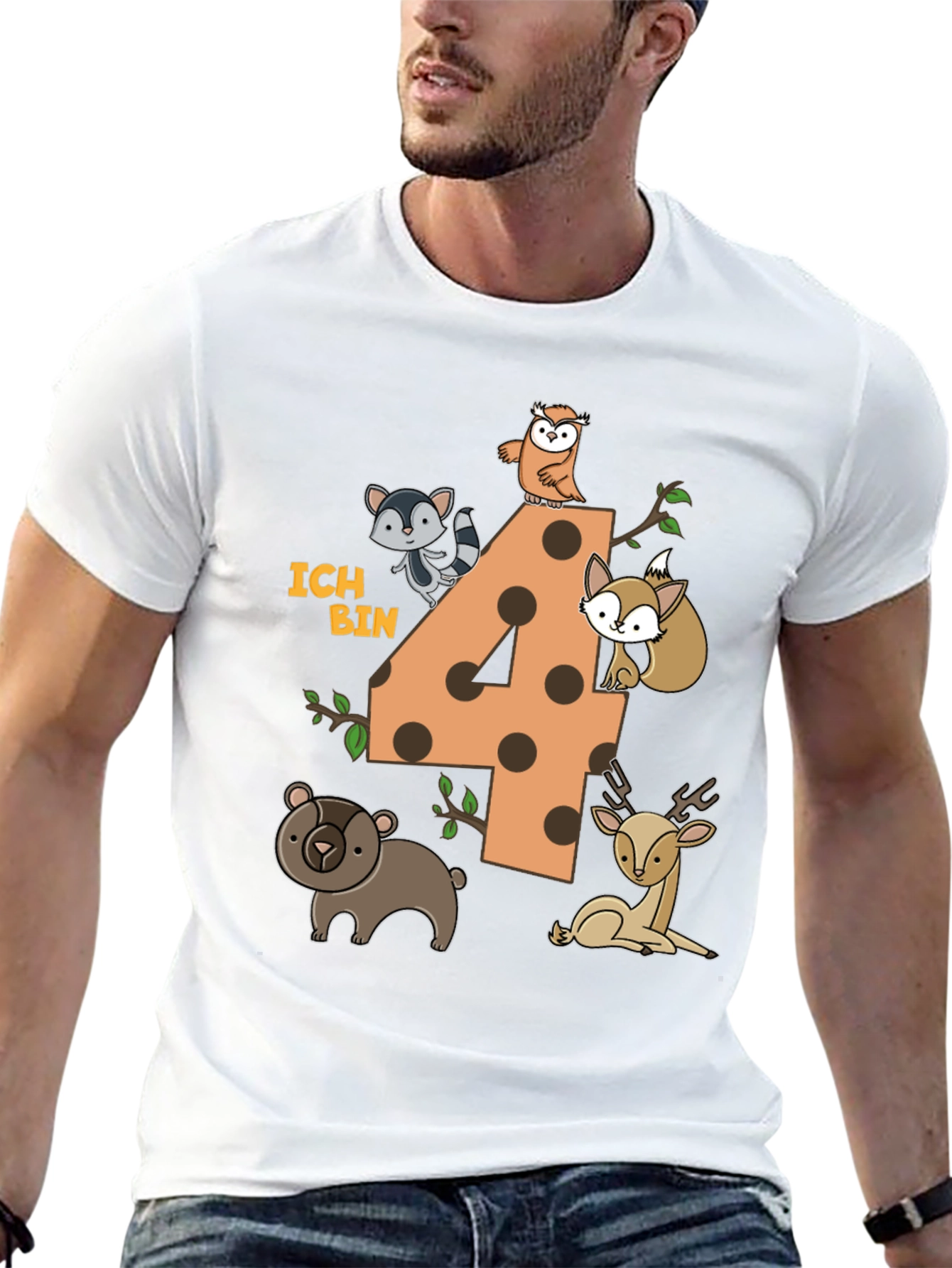 Kids 4th Birthday Forest Animals T-Shirt