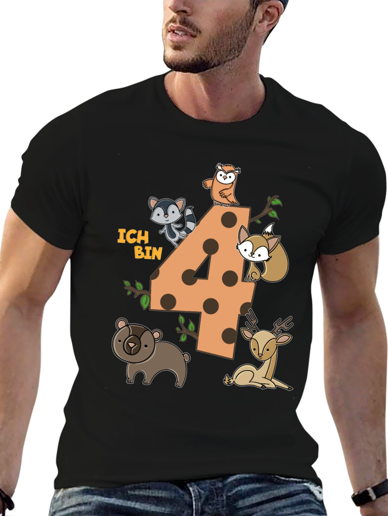 Kids 4th Birthday Forest Animals T-Shirt
