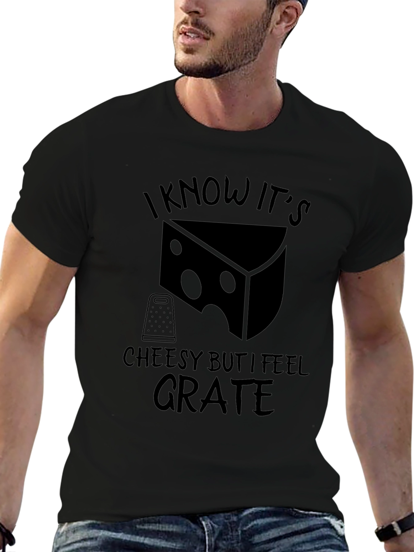 Cheesy Grate Mens Black Graphic T-Shirt