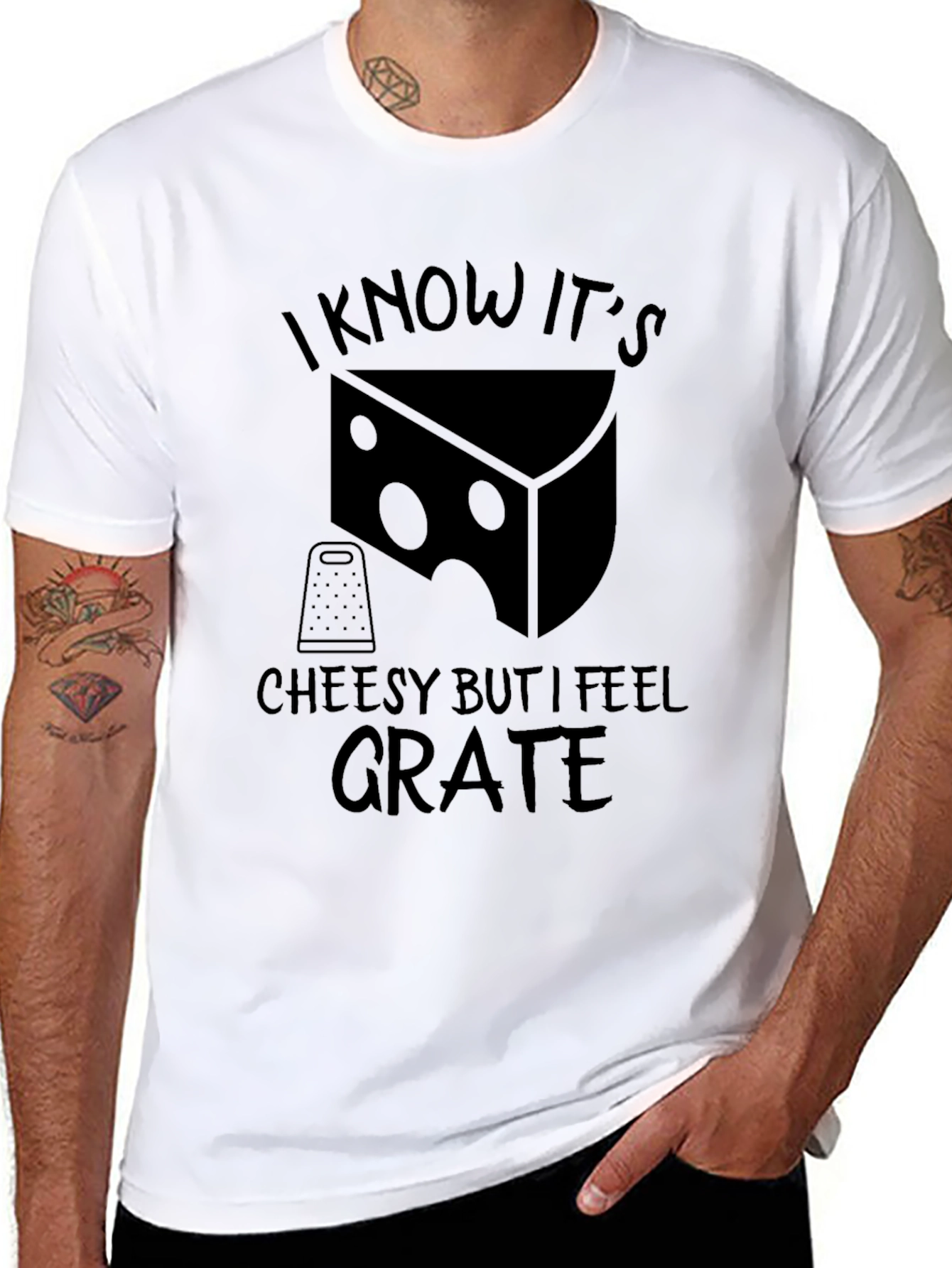 Cheesy Grate Mens Black Graphic T-Shirt