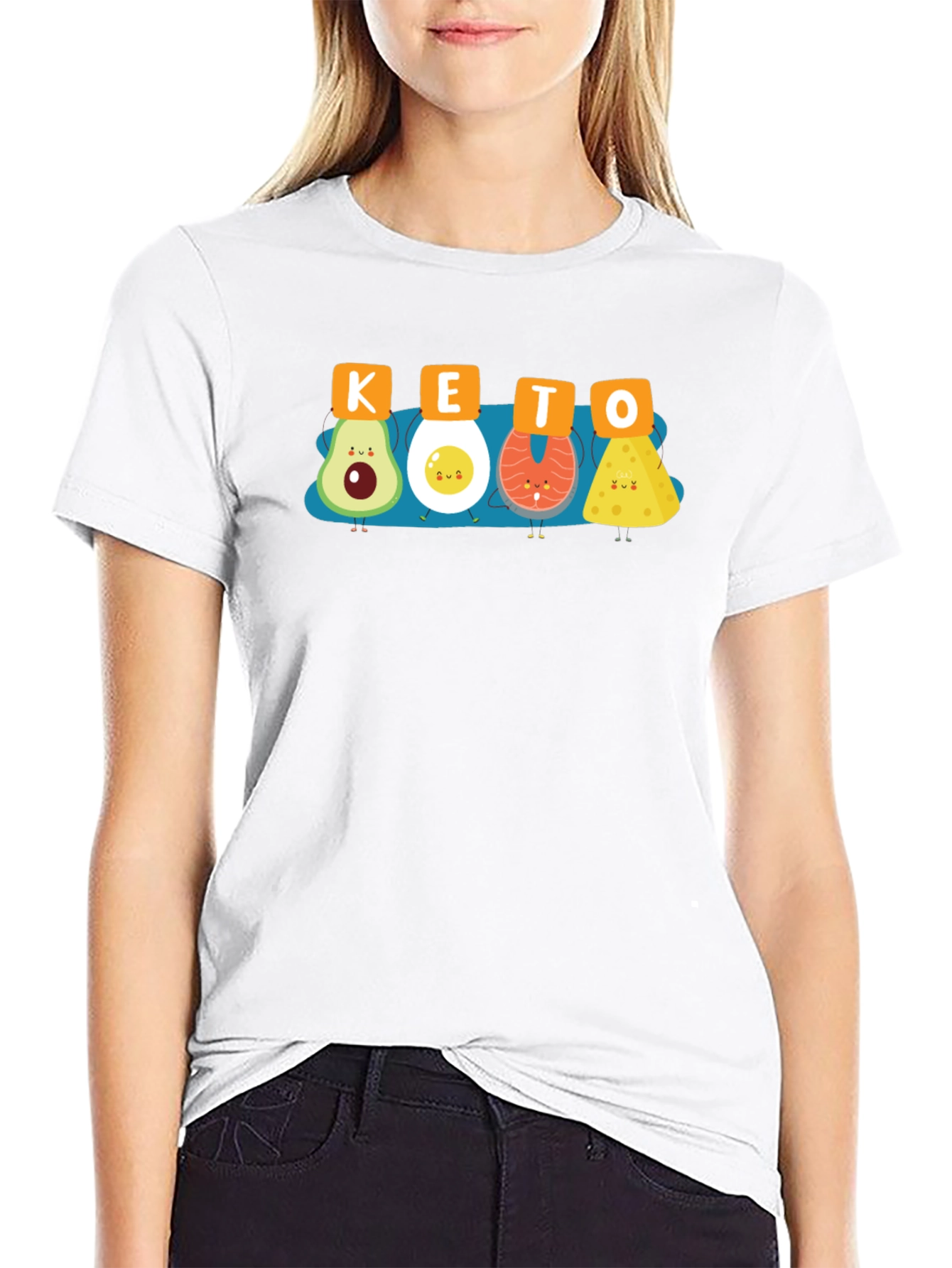 KETO Food Cartoon Graphic T-Shirt Black Crew Neck Tee