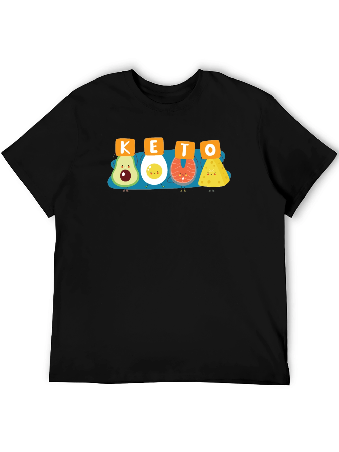 KETO Food Cartoon Graphic T-Shirt Black Crew Neck Tee