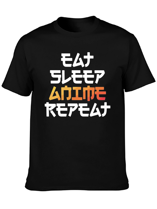 Eat Sleep Anime Repeat Black Graphic Tee