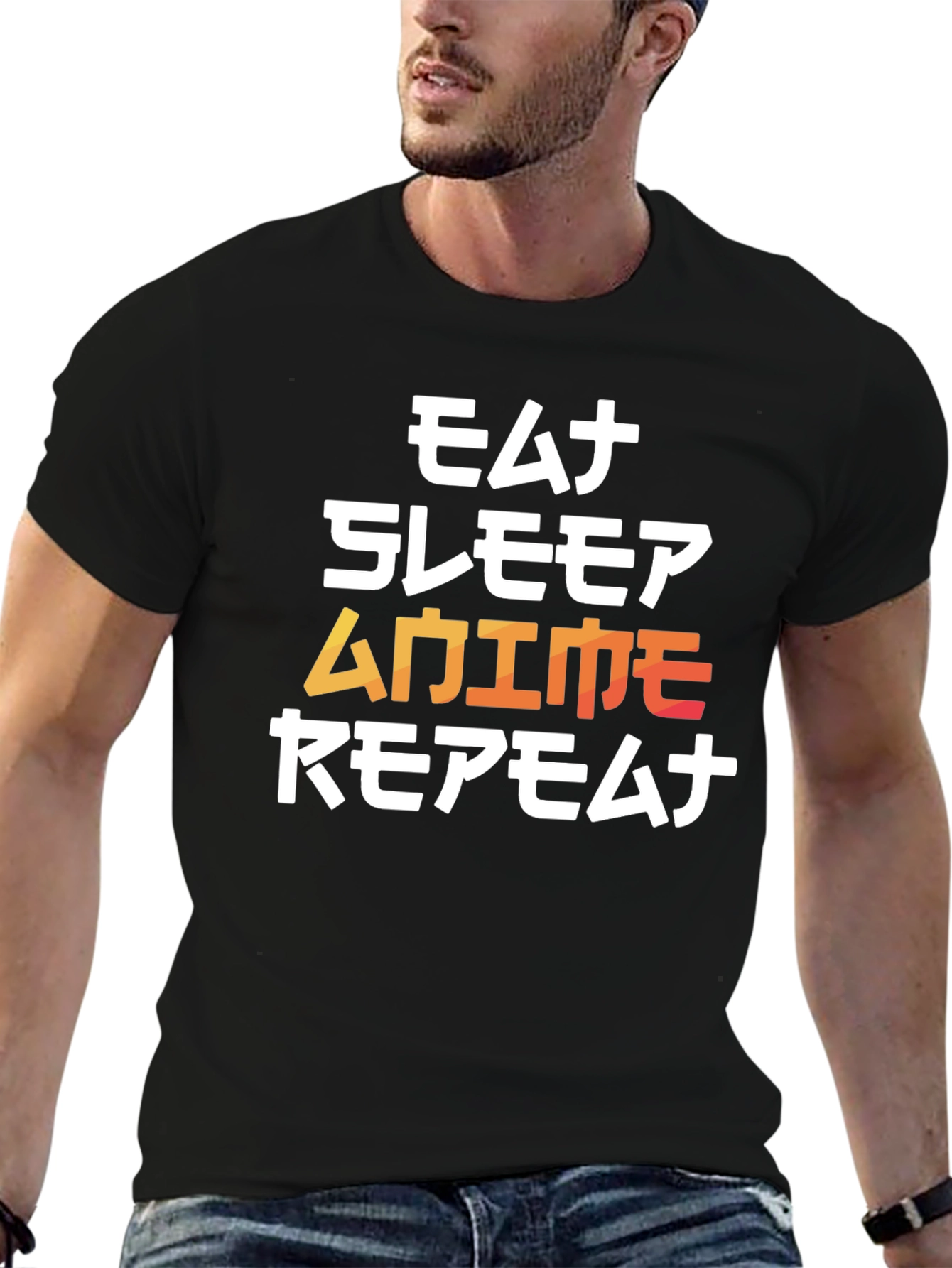 Eat Sleep Anime Repeat Black Graphic Tee