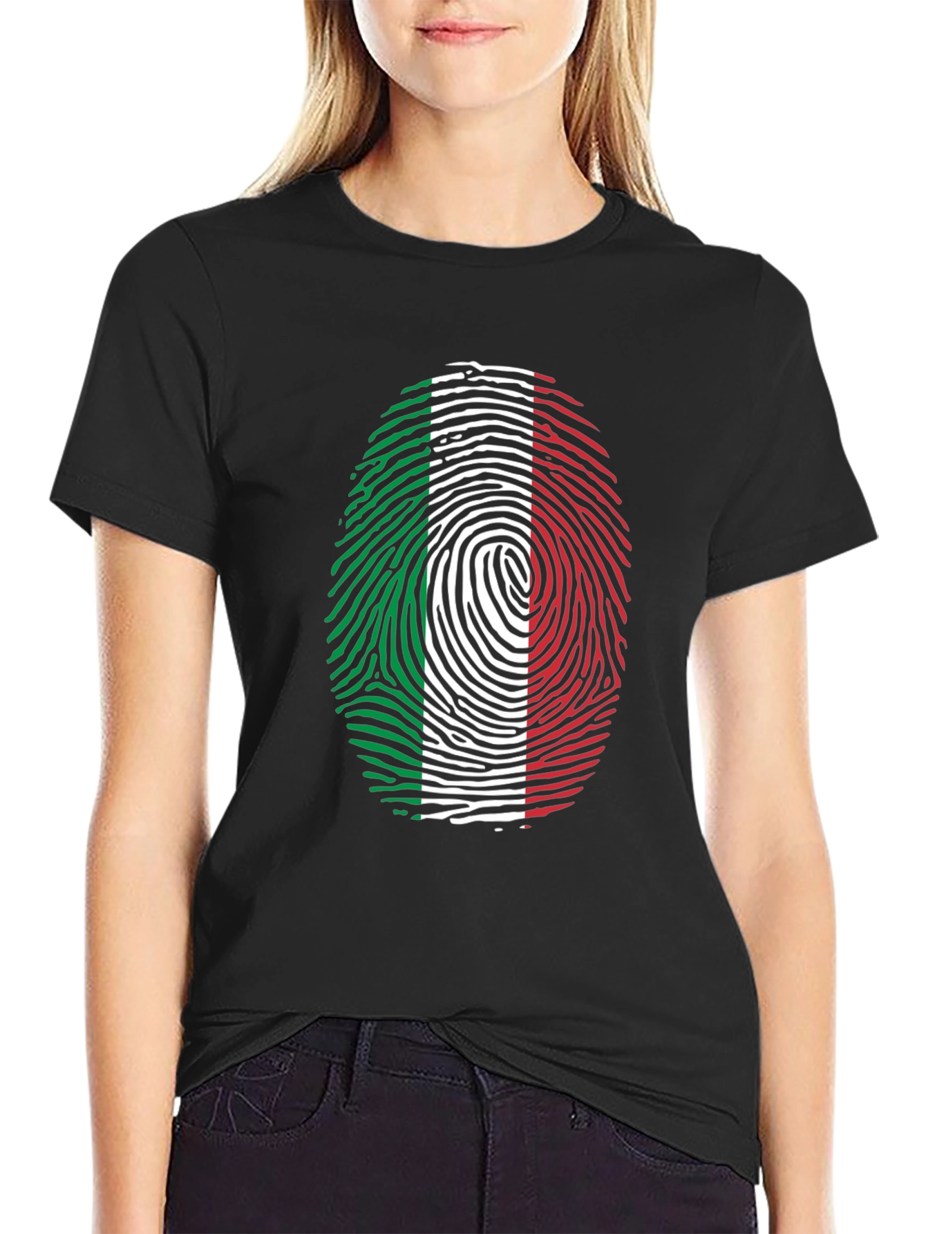 Italian Flag Fingerprint Graphic Tee - Black