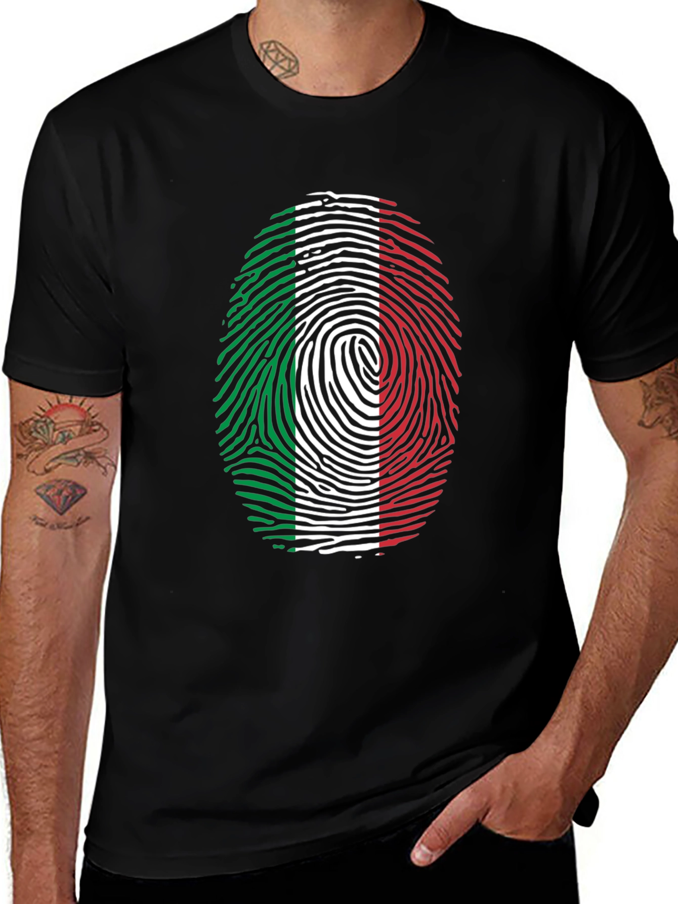 Italian Flag Fingerprint Graphic Tee - Black