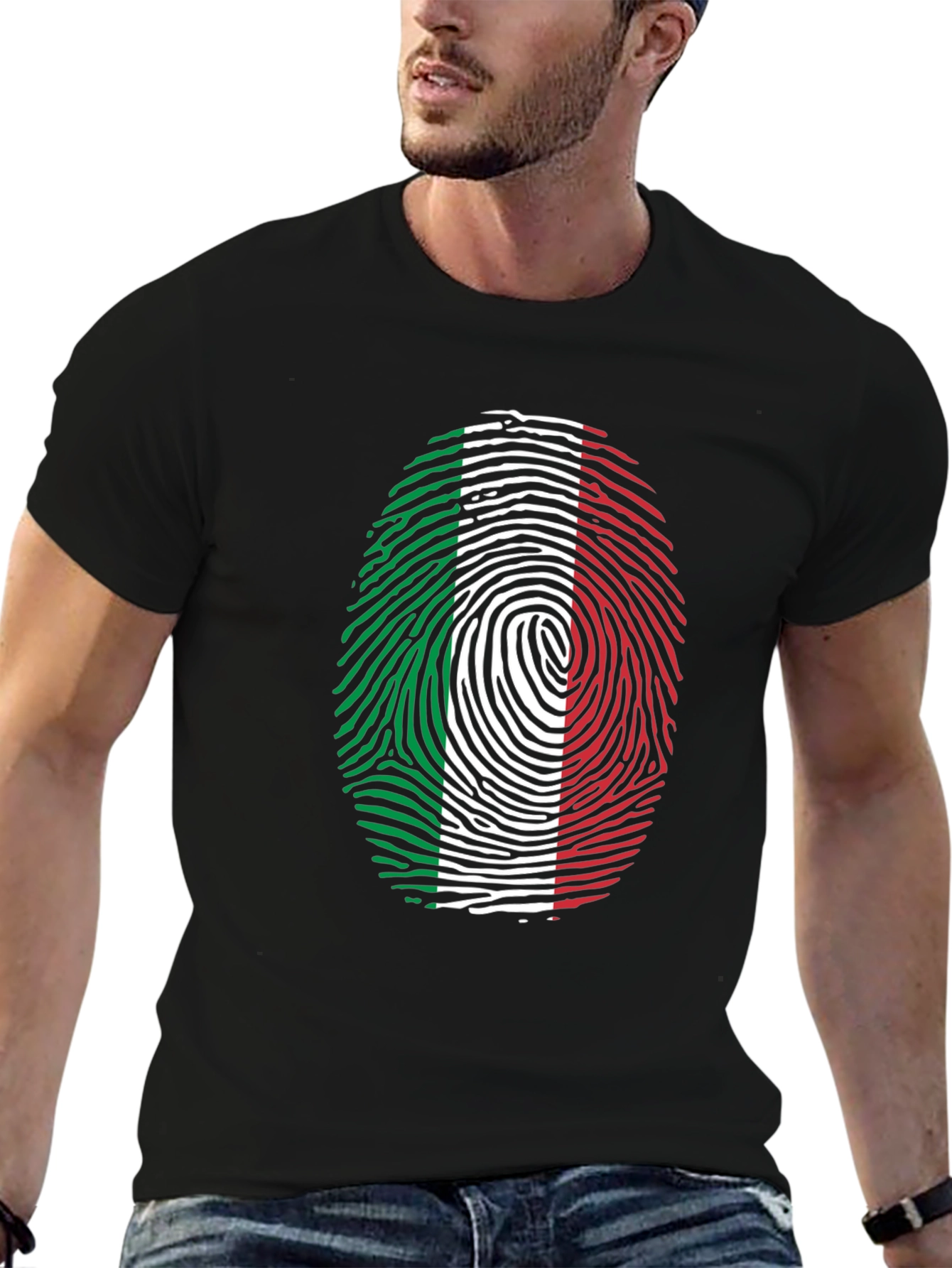 Italian Flag Fingerprint Graphic Tee - Black