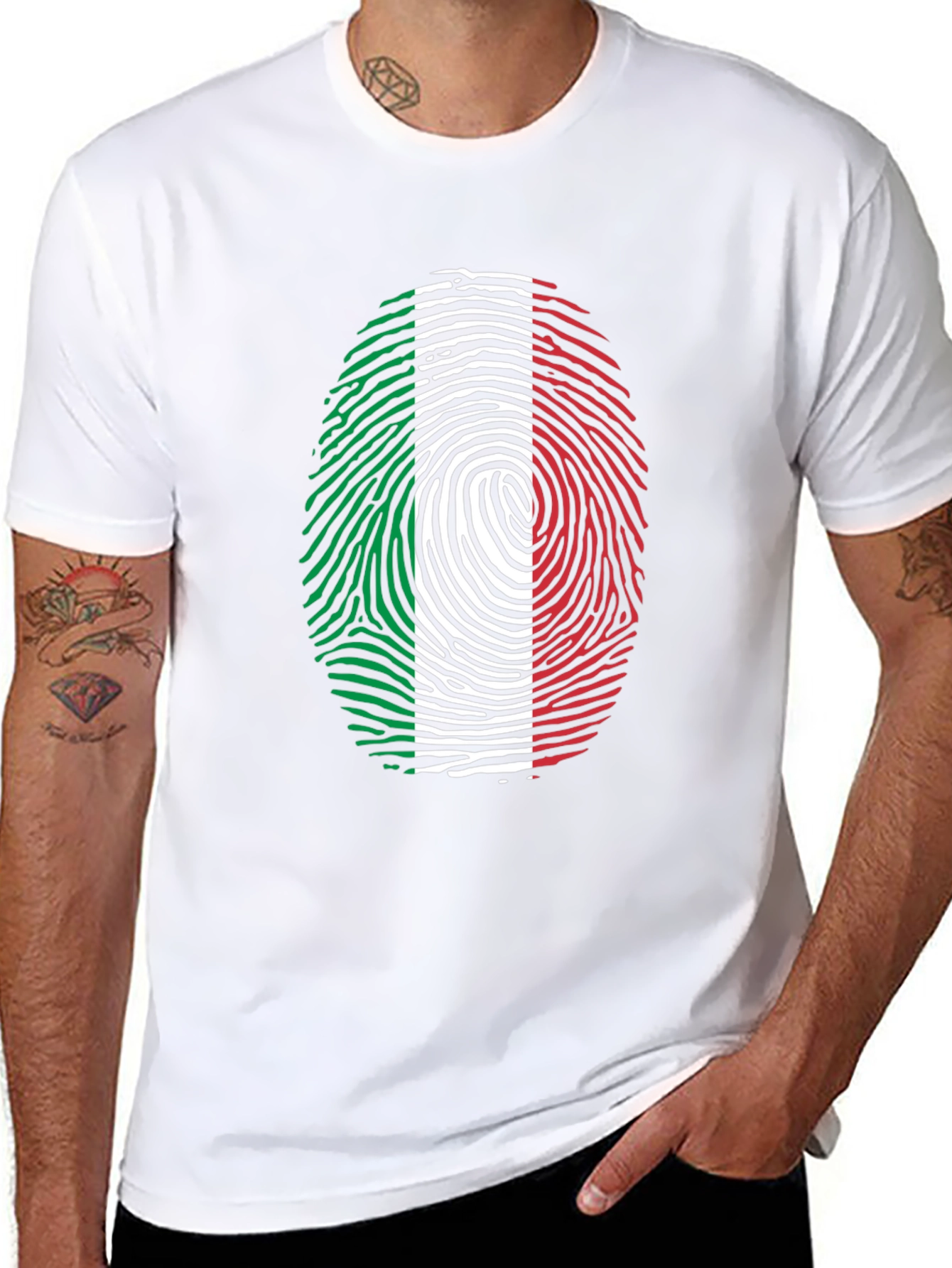 Italian Flag Fingerprint Graphic Tee - Black