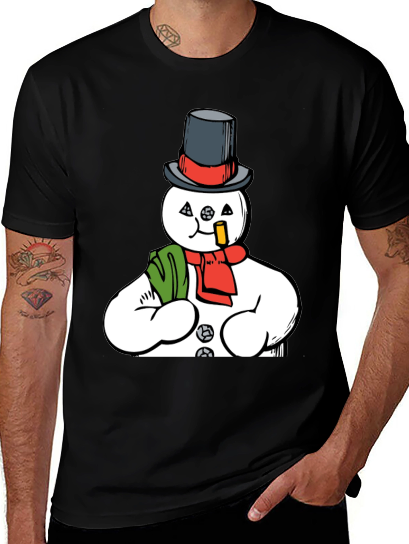 Smoking Snowman Graphic Tee - Quirky Holiday Style