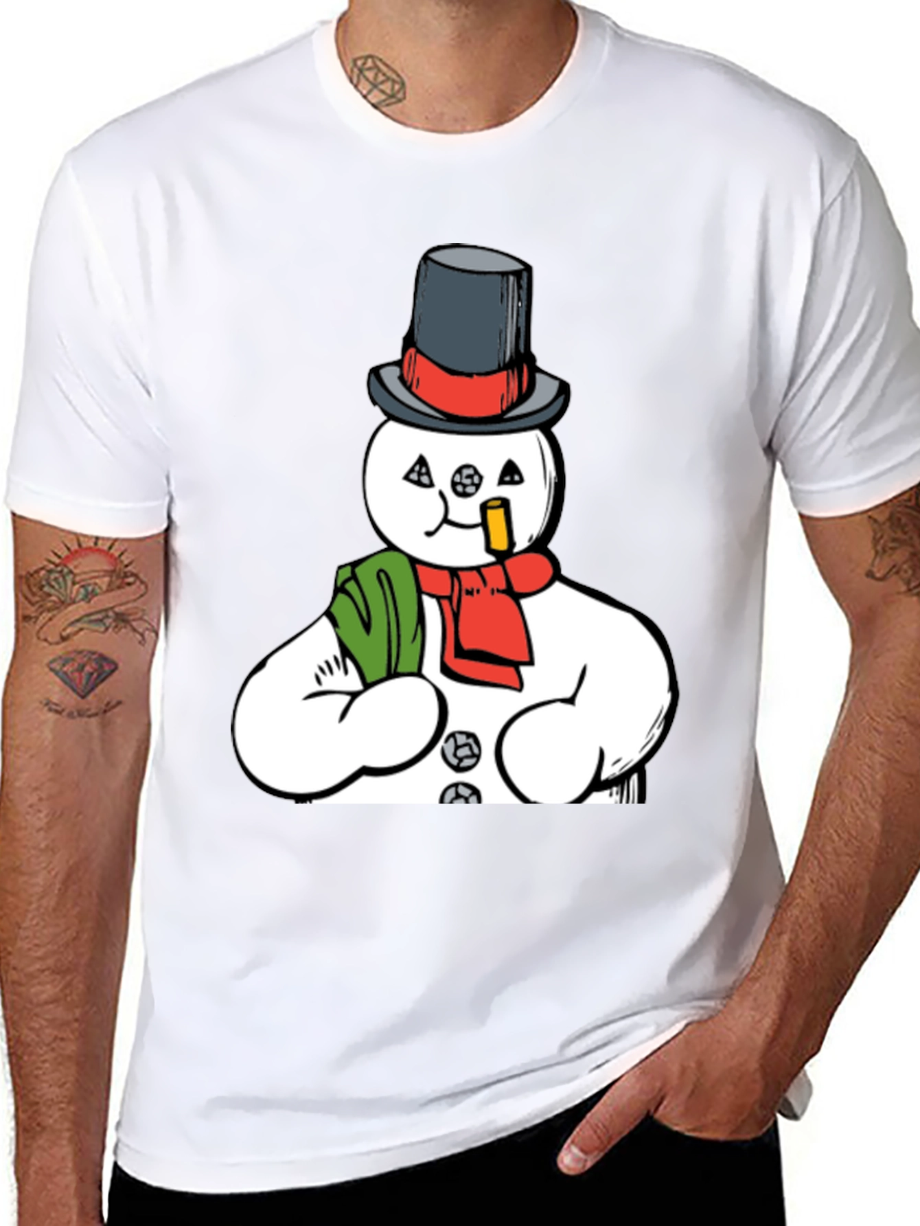 Smoking Snowman Graphic Tee - Quirky Holiday Style