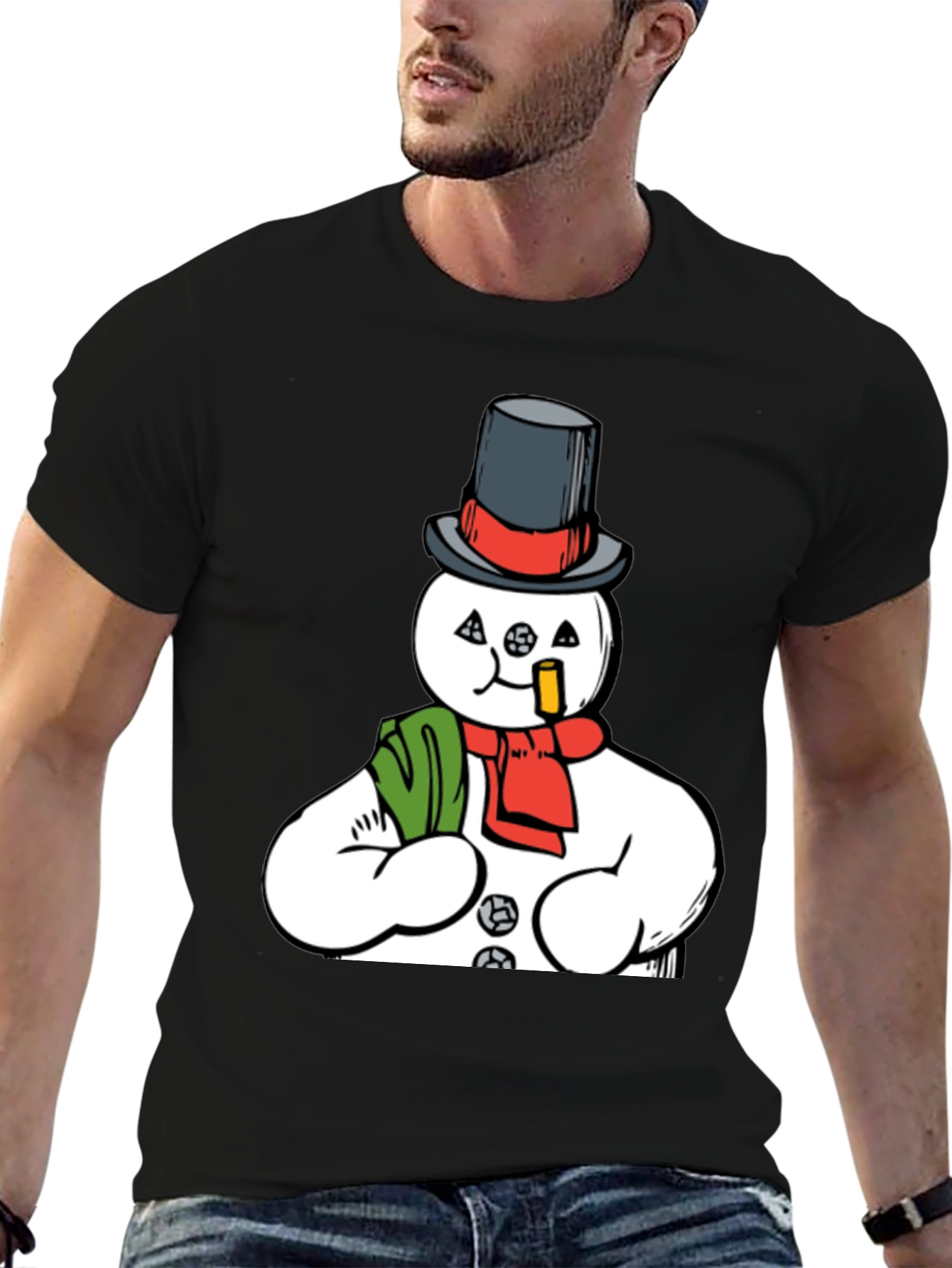 Smoking Snowman Graphic Tee - Quirky Holiday Style