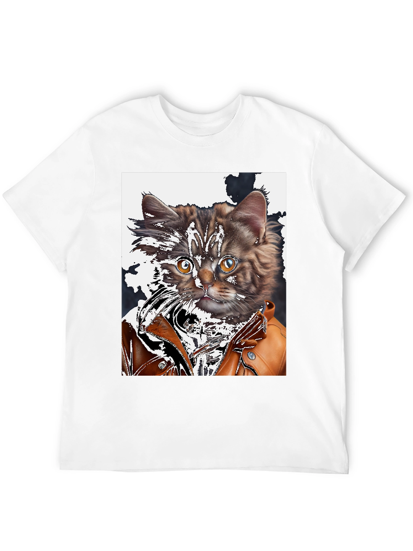 Cool Cat in Leather Jacket Graphic T-Shirt