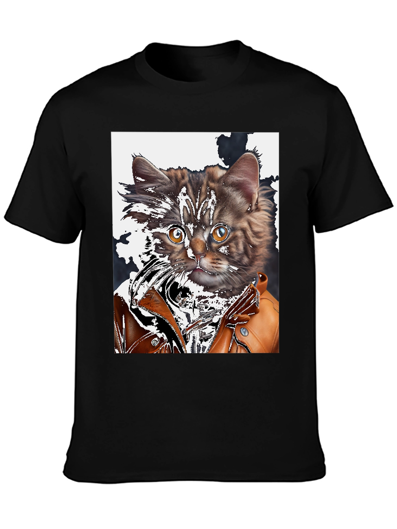 Cool Cat in Leather Jacket Graphic T-Shirt