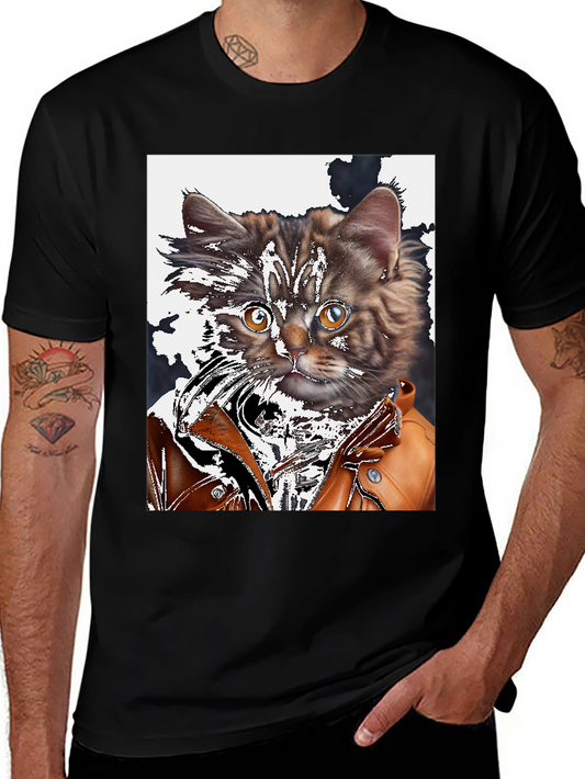 Cool Cat in Leather Jacket Graphic T-Shirt