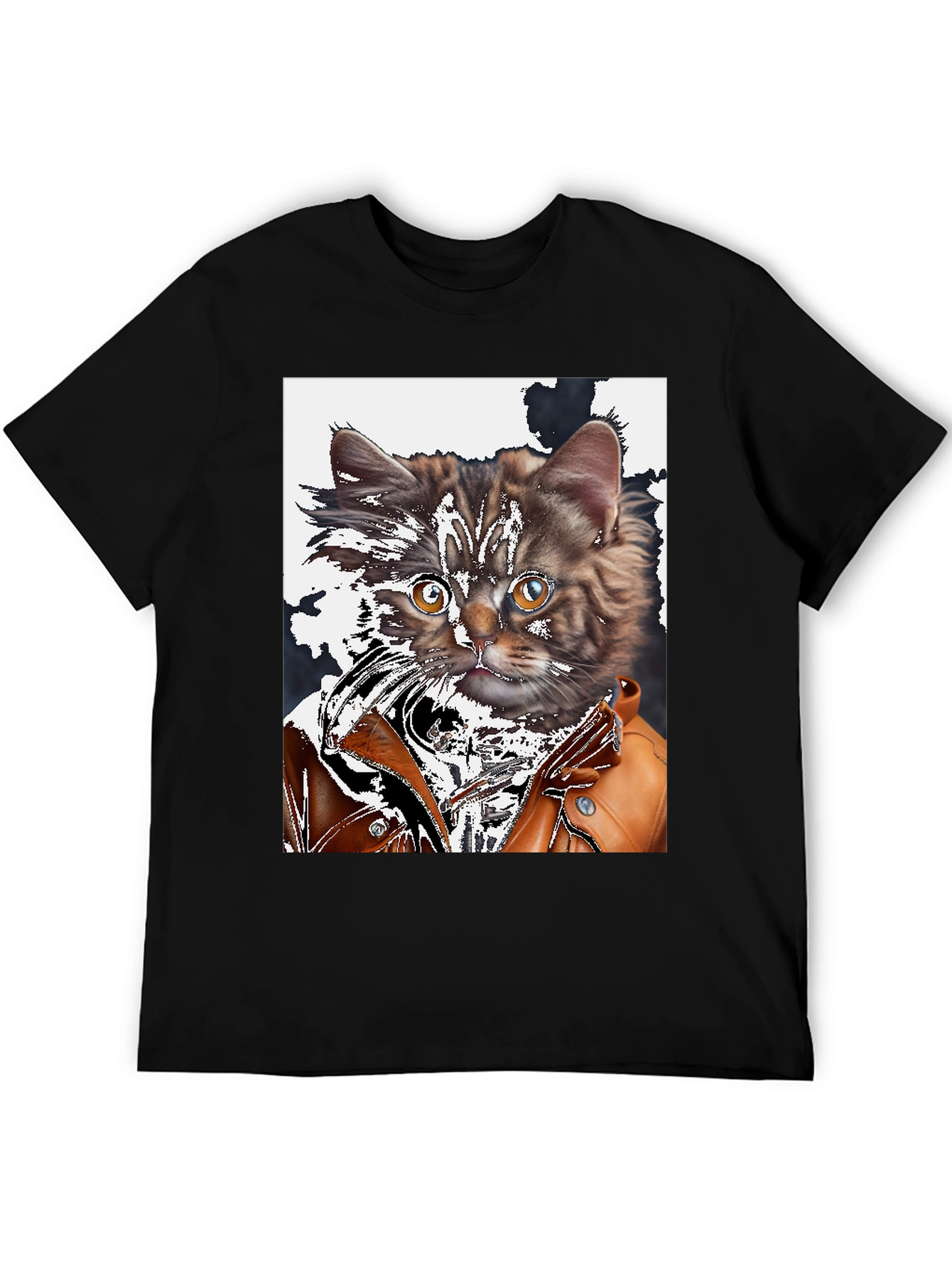 Cool Cat in Leather Jacket Graphic T-Shirt