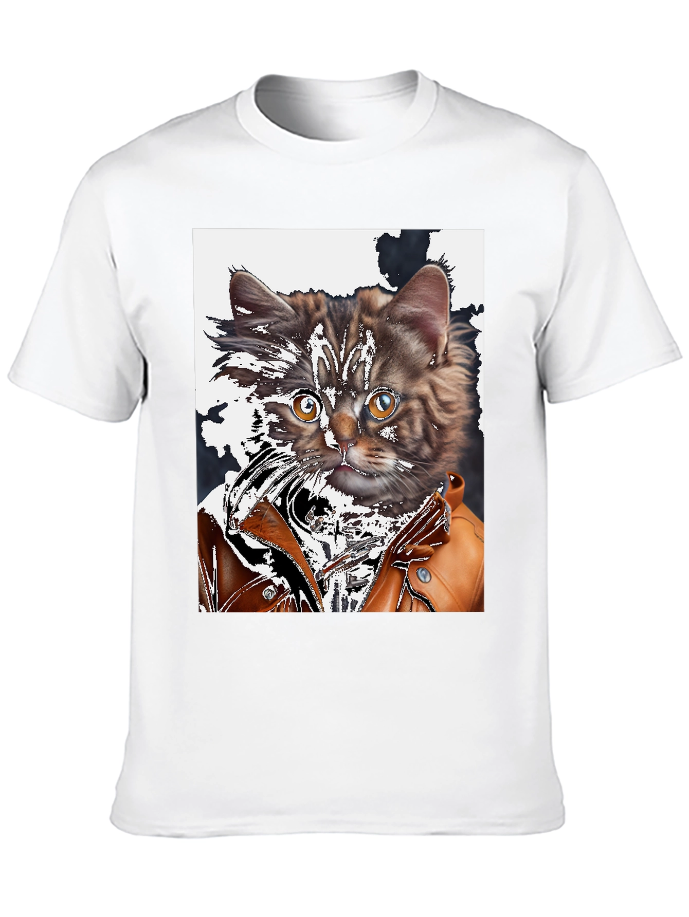 Cool Cat in Leather Jacket Graphic T-Shirt
