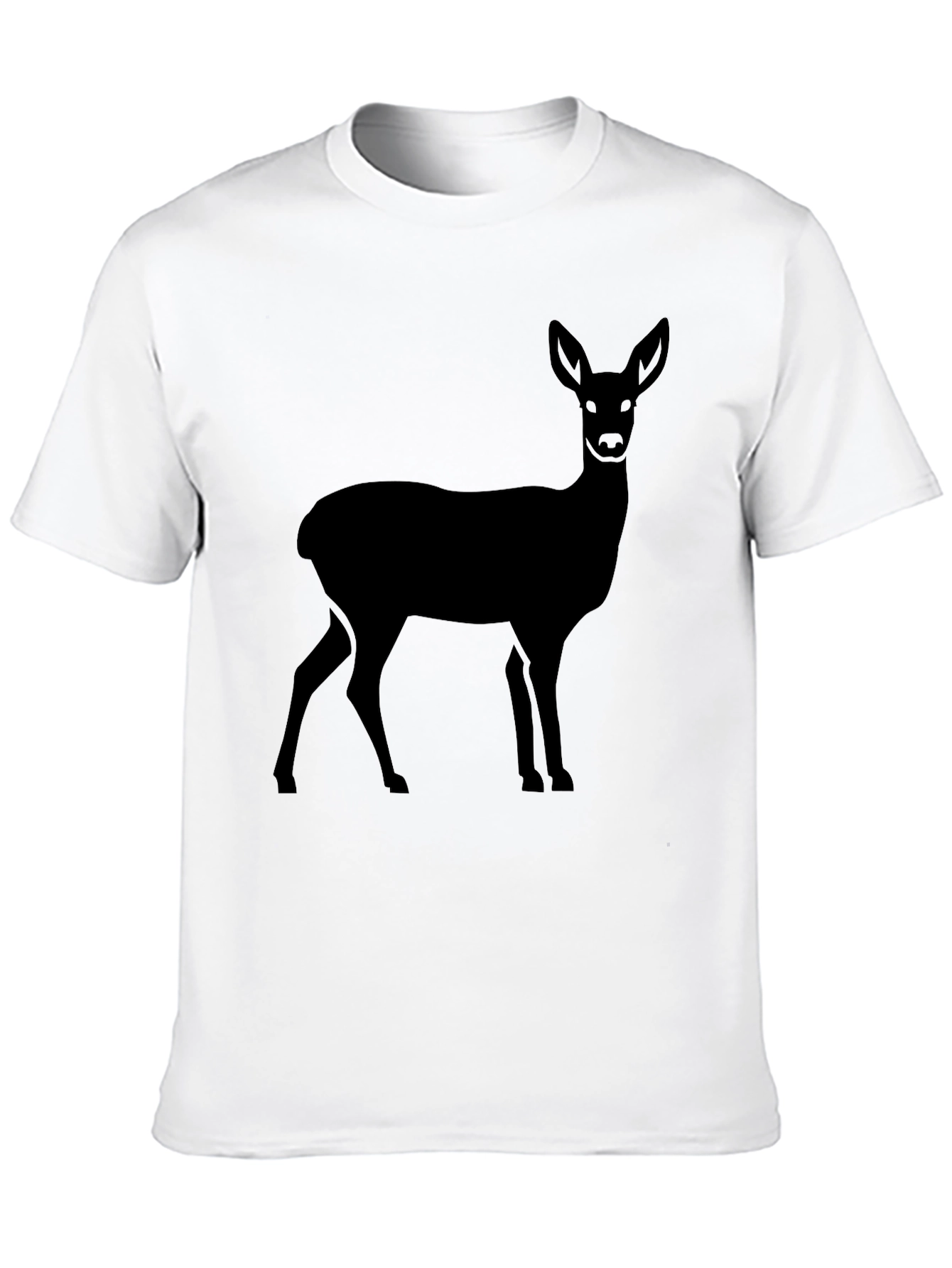 Deer Silhouette Graphic Tee - Black Cotton Casual Shirt