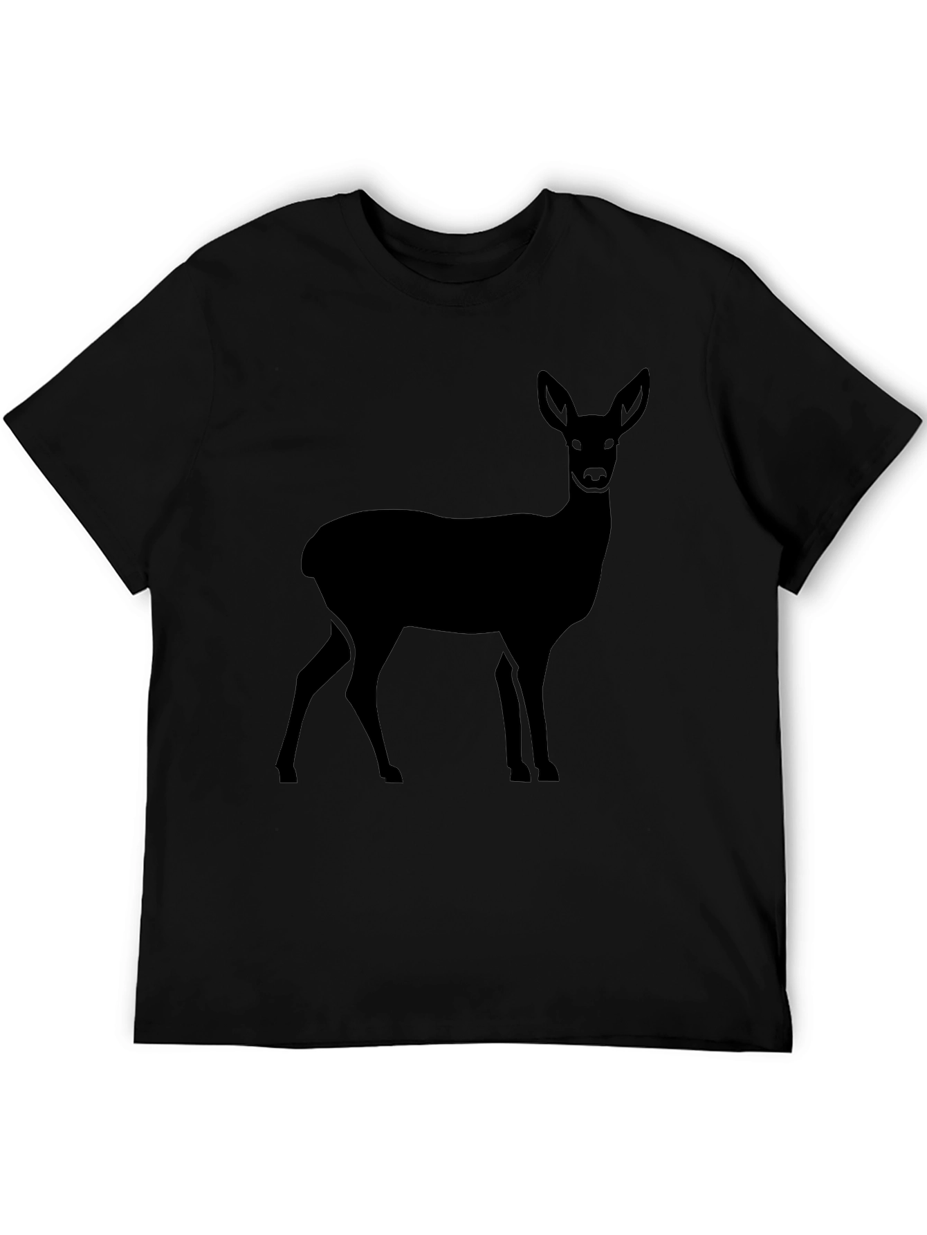 Deer Silhouette Graphic Tee - Black Cotton Casual Shirt