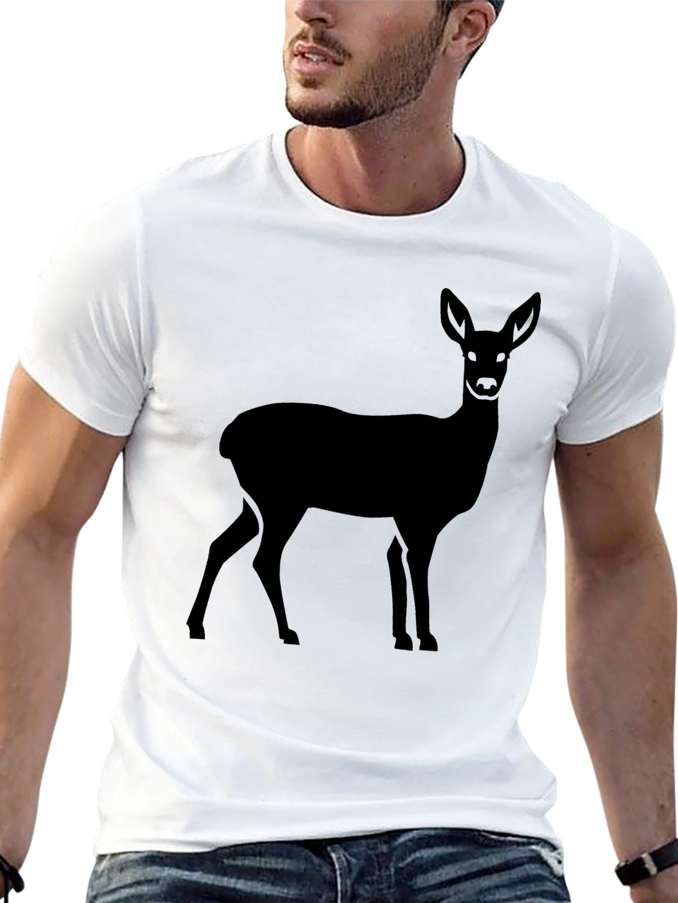 Deer Silhouette Graphic Tee - Black Cotton Casual Shirt