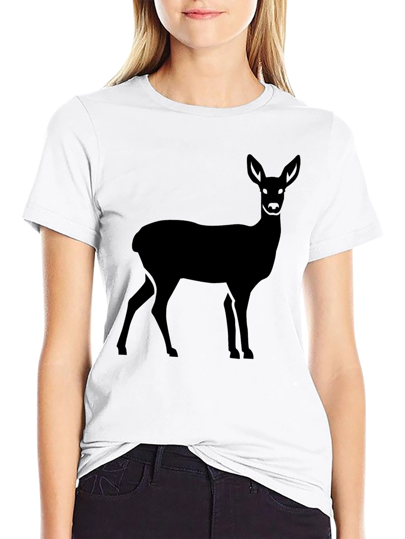 Deer Silhouette Graphic Tee - Black Cotton Casual Shirt