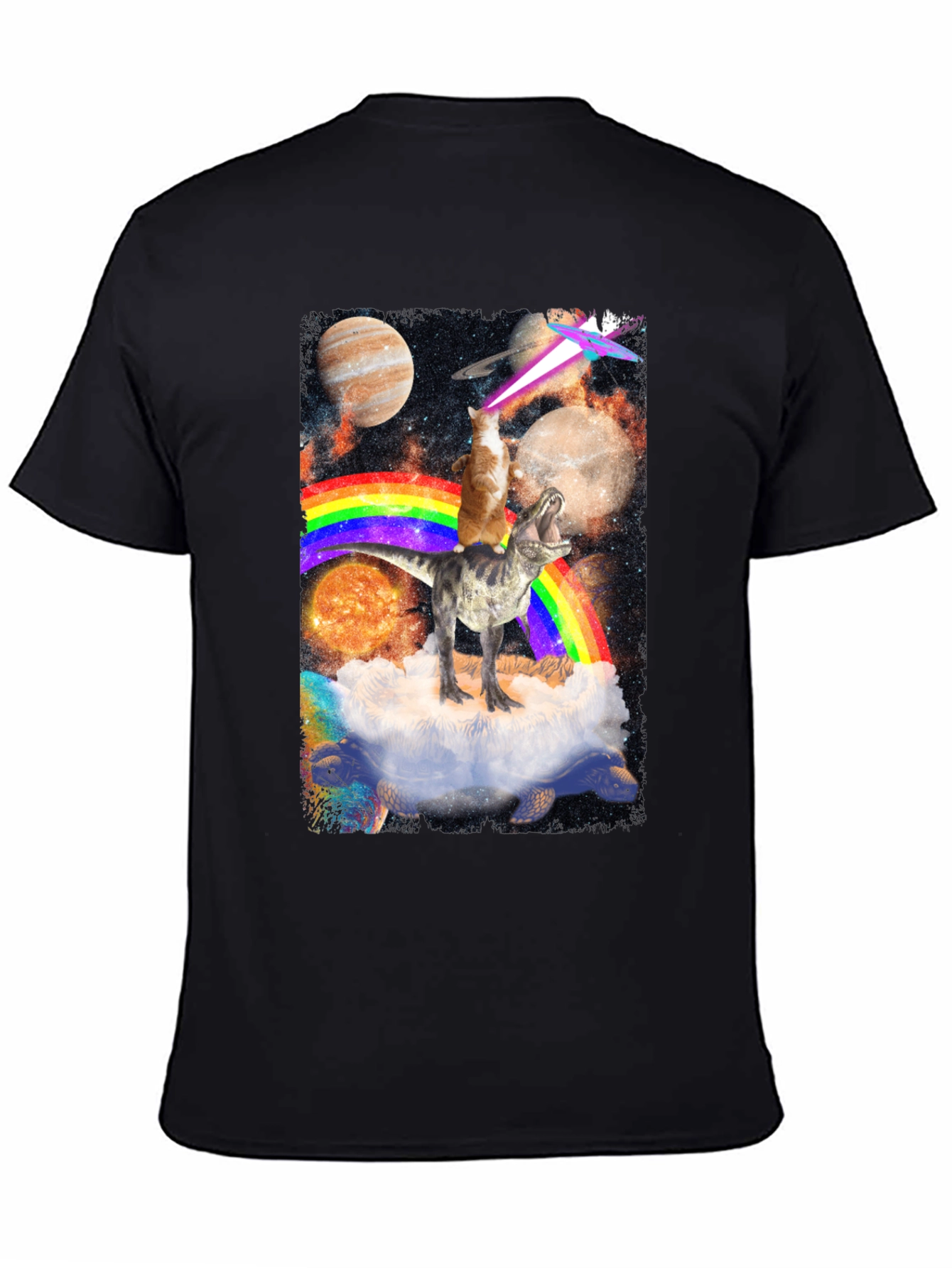 Cosmic Dinosaur Cat Rainbow T-Shirt