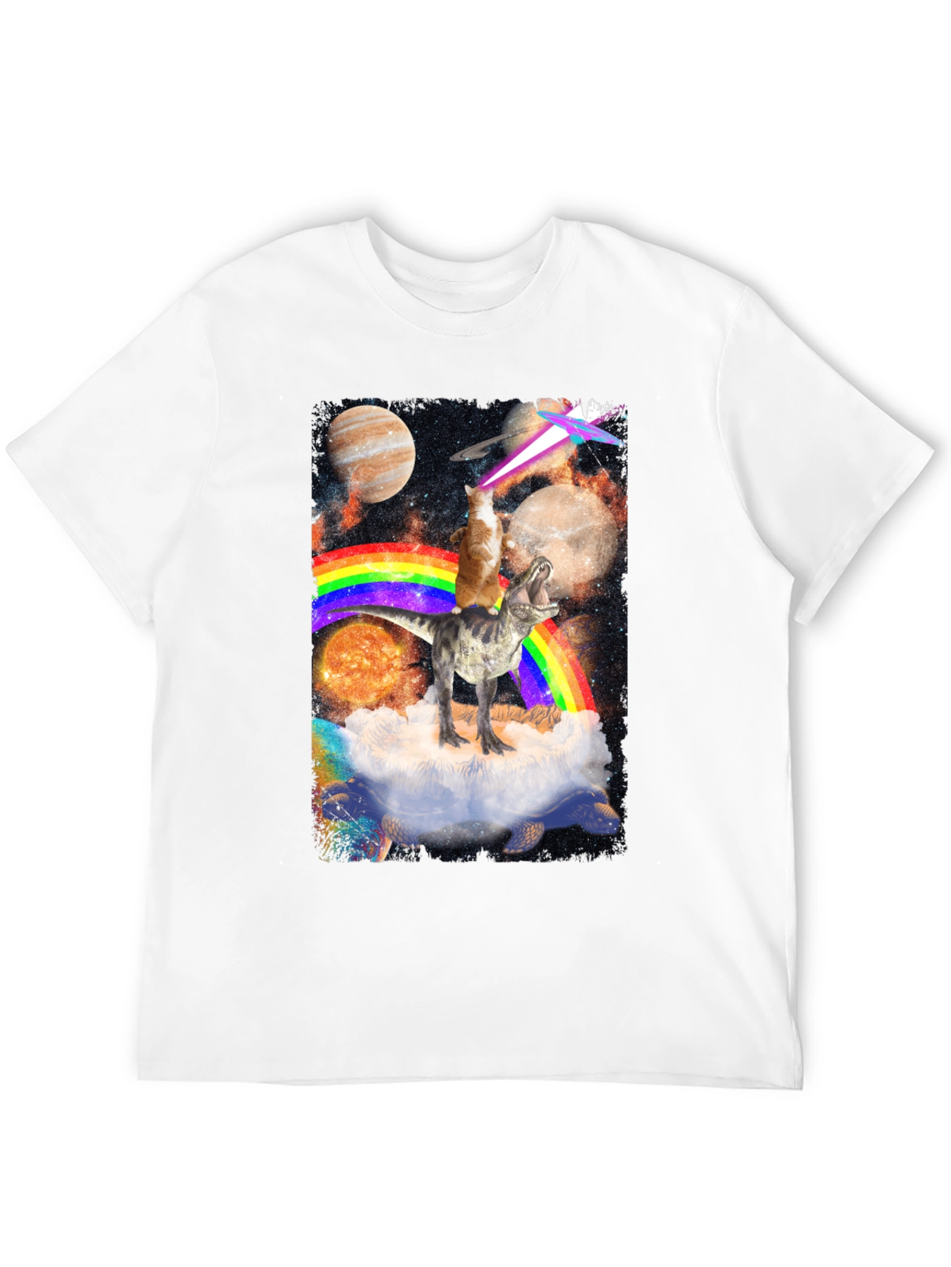 Cosmic Dinosaur Cat Rainbow T-Shirt
